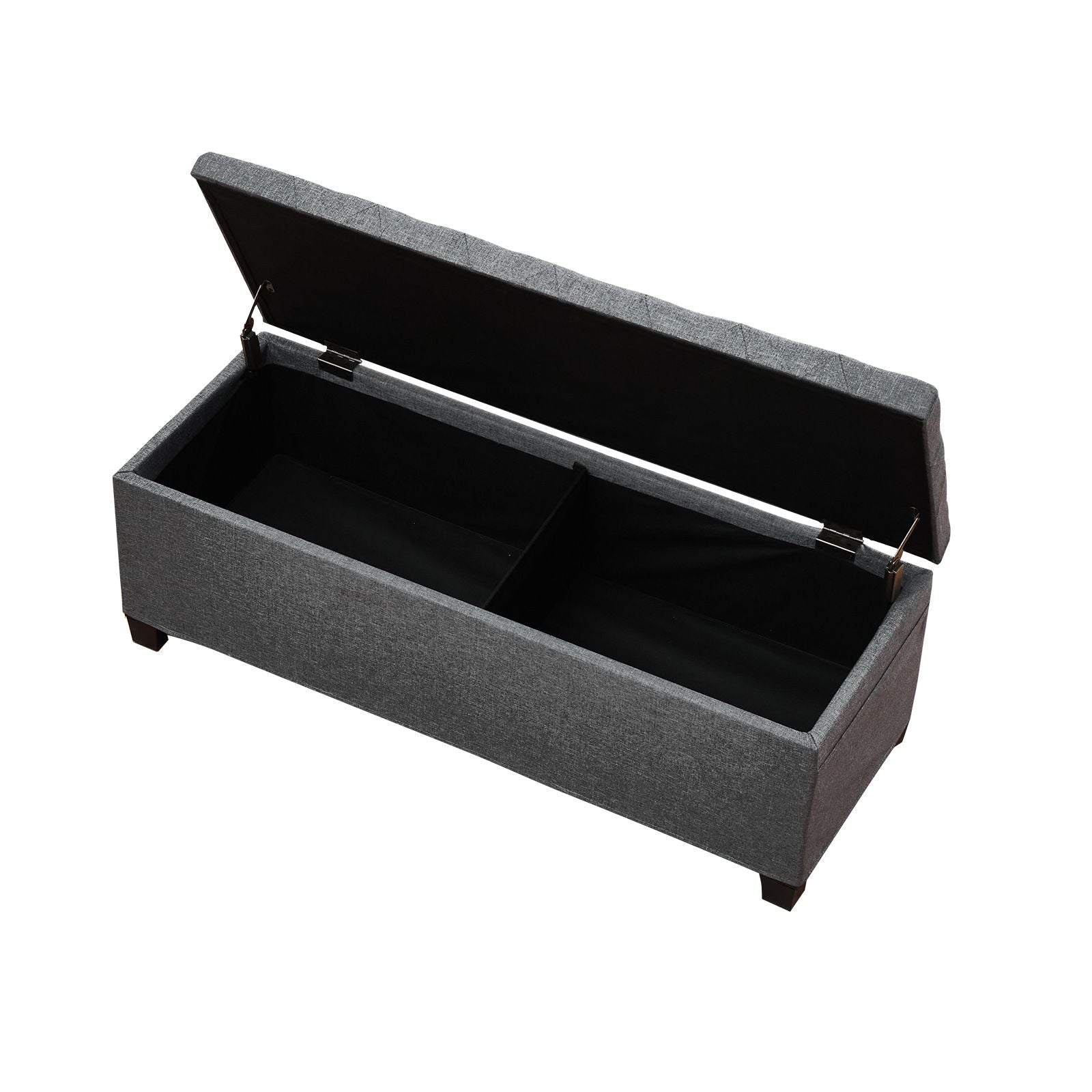 Storage Ottoman Bench, Button-Tufted End of Bed Bench with Side Bags, Flip-up Upholstered Storage Chest with Metal Frame, Linen Bed Ottoman for Living Room, Bedroom, Entryway, Office, Grey