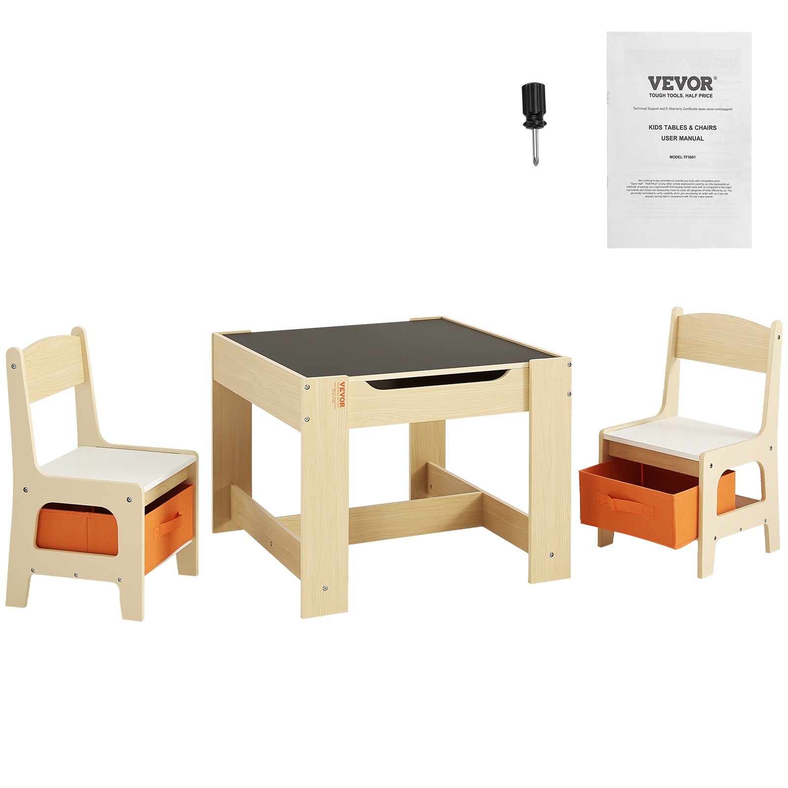 VEVOR Kids Table and Chair Set Wooden Activity Table with Storage Space & Boxes