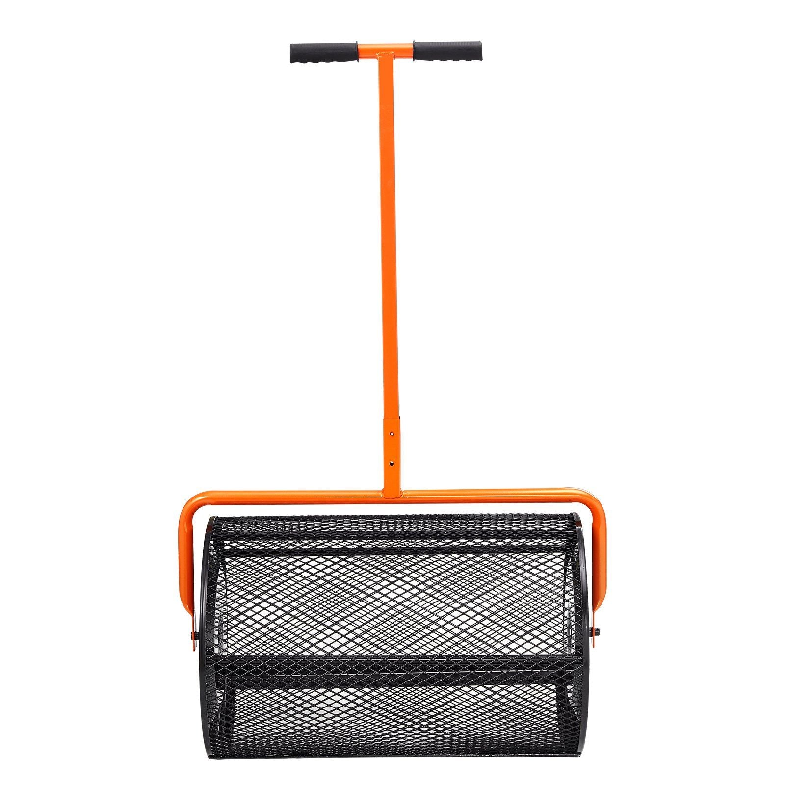 Compost Spreader, 24.4-25.6 Height Adjustable Handle, 24 Wide, Lawn and Garden Peat Moss Roller with Side Latches, Powder Coated Steel Mesh Basket for Spreading Manure, Topsoil, Black