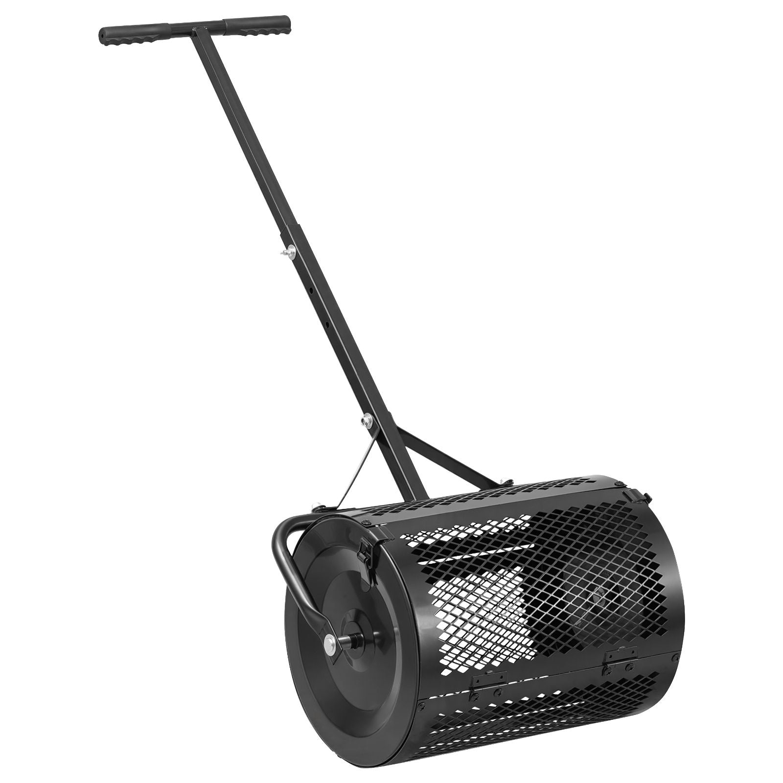 Compost Spreader, 42 cm Wide Peat Moss Spreader with T Shaped Handle, 3 Heights Adjustable, Powder-Coated Steel Garden Peat Moss Roller, Heavy Duty Grass Seed Roller for Planting Seeding, Black Bedworld