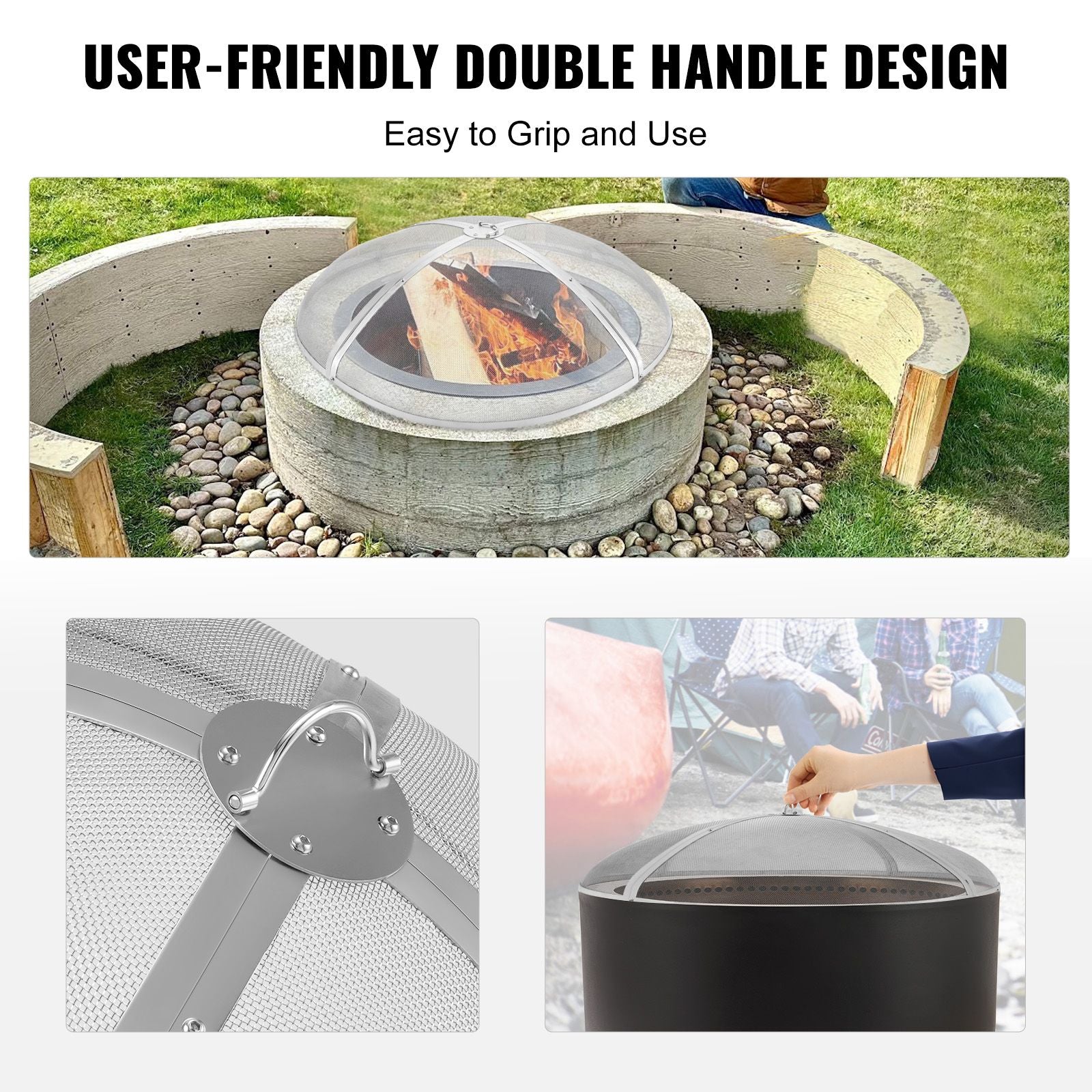 Fire Pit Spark Screen Round 40, Reinforced Heavy Duty Steel Metal Cover, Outdoor Firepit Lid, Easy-Opening Top Screen Covers Round with Ring Handle for Outdoor Patio Fire Pits Backyard Bedworld