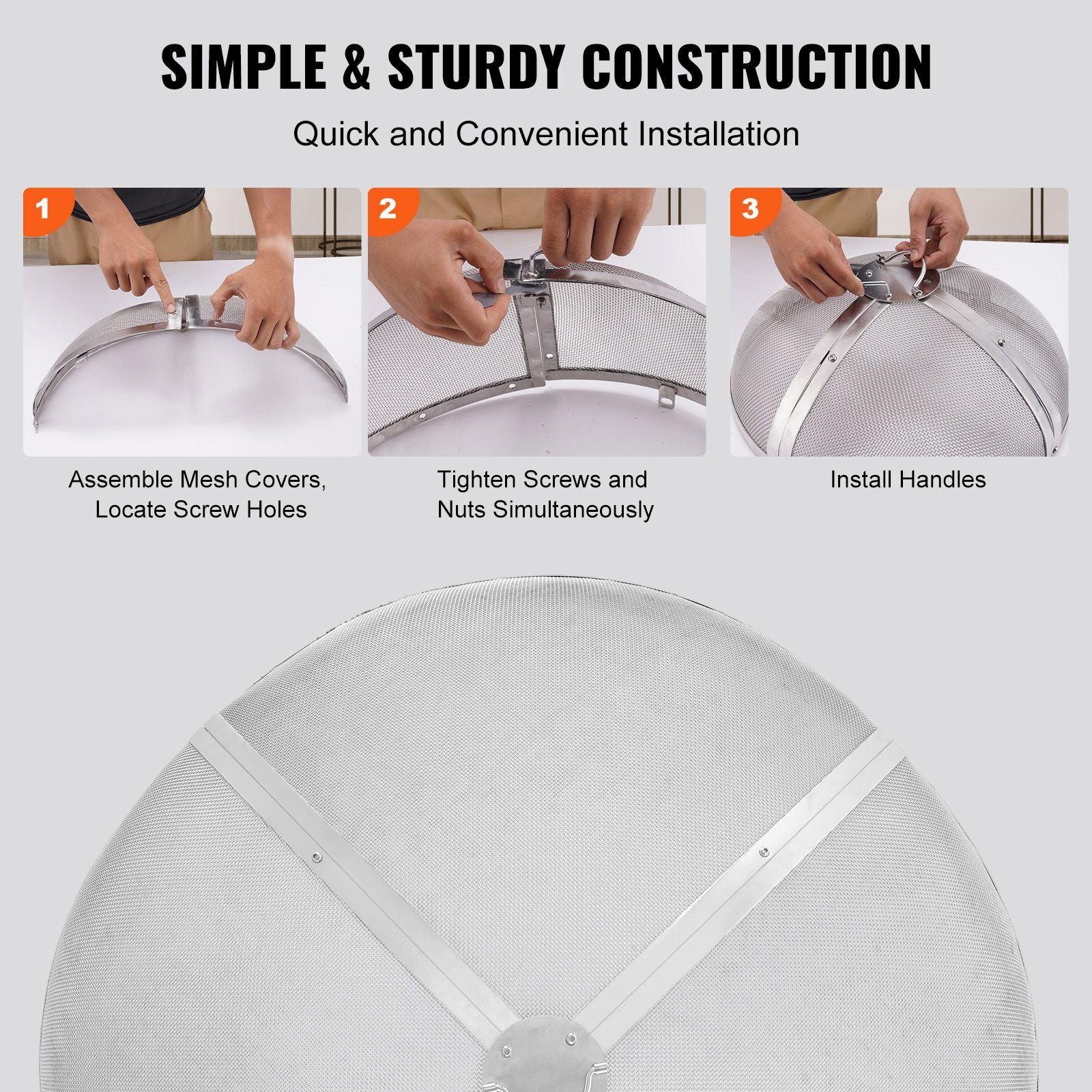 Fire Pit Spark Screen Round 40, Reinforced Heavy Duty Steel Metal Cover, Outdoor Firepit Lid, Easy-Opening Top Screen Covers Round with Ring Handle for Outdoor Patio Fire Pits Backyard Bedworld