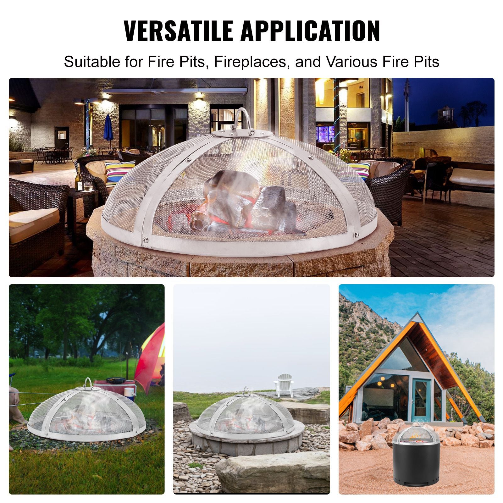 Fire Pit Spark Screen Round 40, Reinforced Heavy Duty Steel Metal Cover, Outdoor Firepit Lid, Easy-Opening Top Screen Covers Round with Ring Handle for Outdoor Patio Fire Pits Backyard Bedworld
