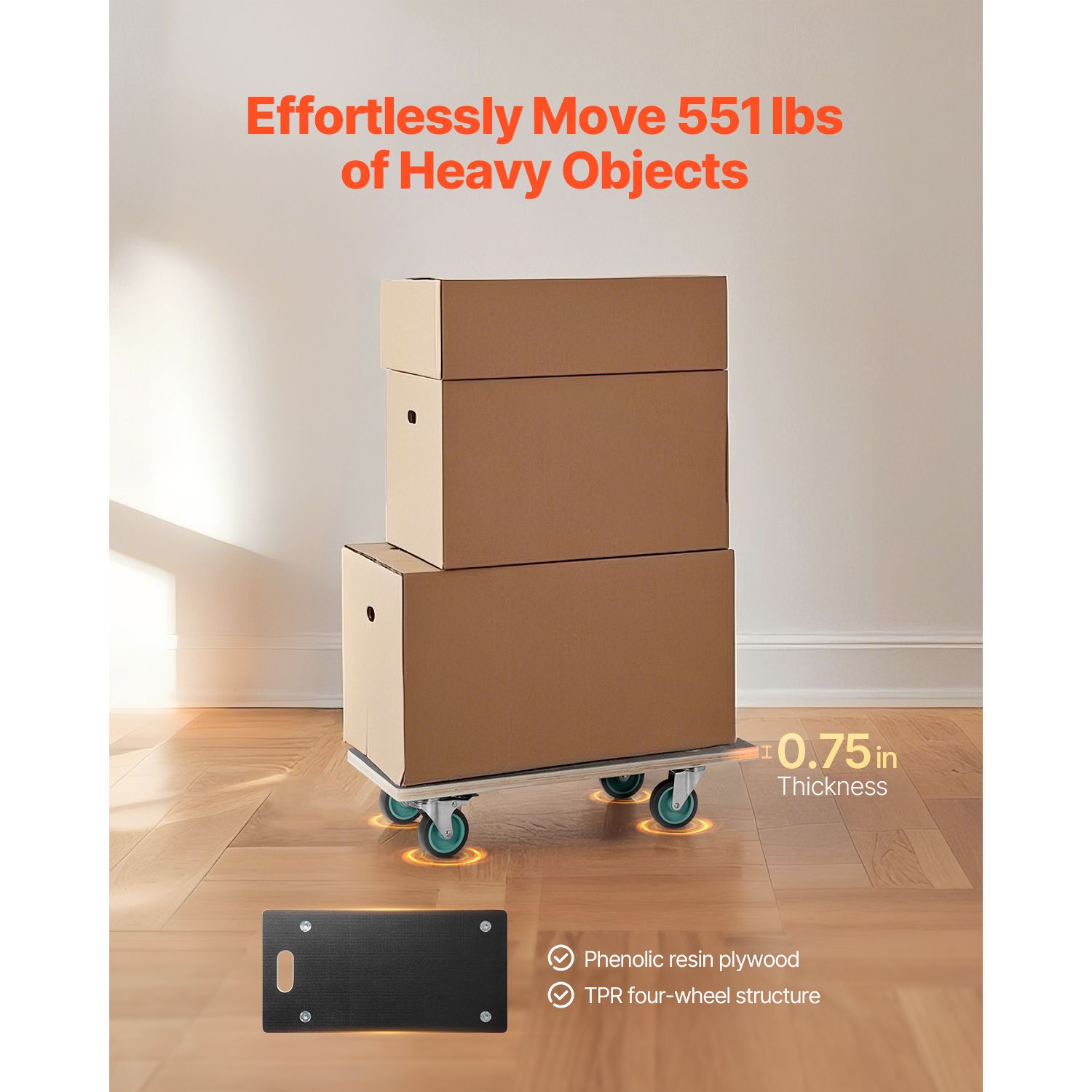 Furniture Dolly, 551 lbs Load Capacity, Furniture Moving Dollies with 4 TPR Silent Wheels, Rectangle Multifunctional Flat Dolly for Piano Furniture Couch Washing Machine Fridge, 2 Pack, Black Bedworld