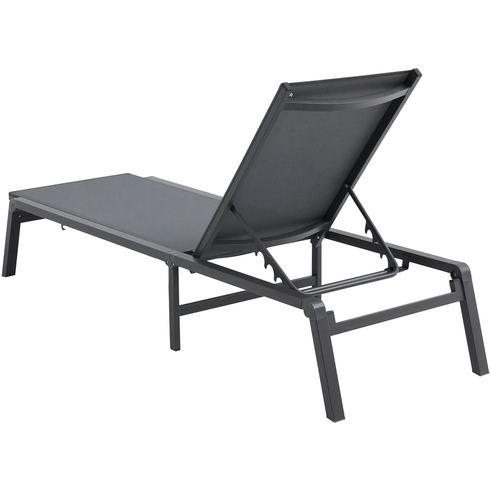 Chaise Lounge Chair Outdoor, Aluminum Patio Lounge Chair with Adjustable 5-Position, Folding Pool Lounge Chair Recliner and Full Flat Tanning Chair for Patio, Beach, Pool, Dark Grey Bedworld