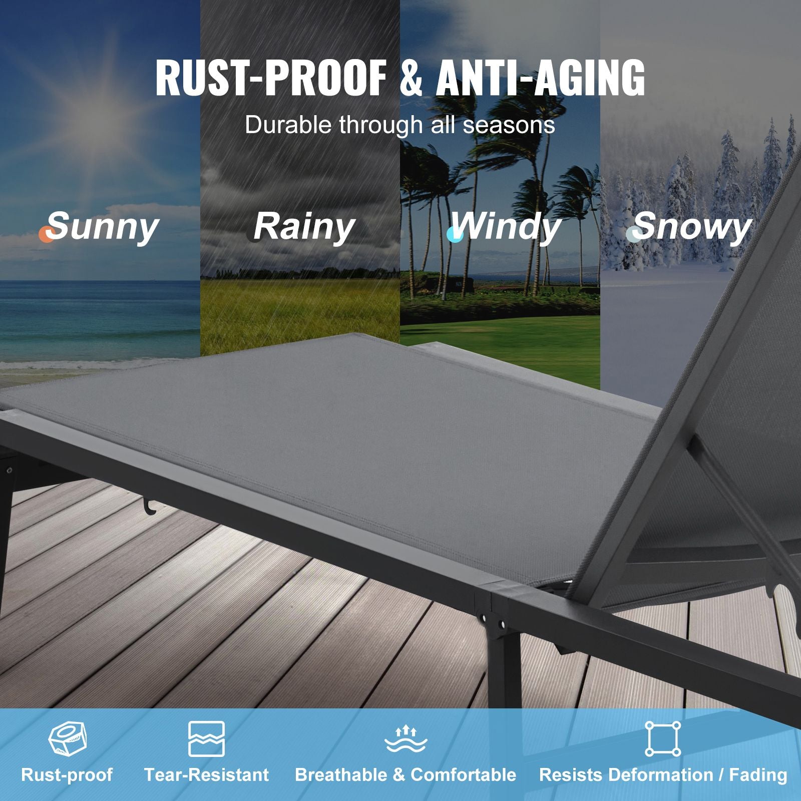 Chaise Lounge Chair Outdoor, Aluminum Patio Lounge Chair with Adjustable 5-Position, Folding Pool Lounge Chair Recliner and Full Flat Tanning Chair for Patio, Beach, Pool, Dark Grey Bedworld