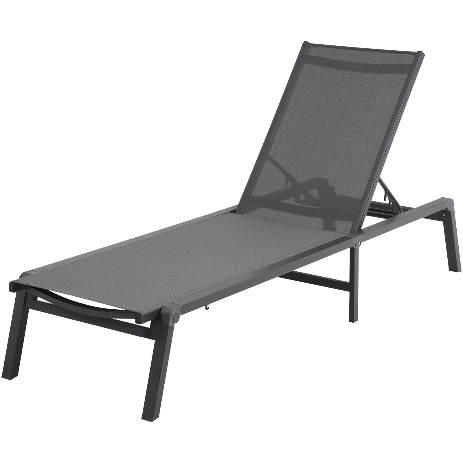 Chaise Lounge Chair Outdoor, Aluminum Patio Lounge Chair with Adjustable 5-Position, Folding Pool Lounge Chair Recliner and Full Flat Tanning Chair for Patio, Beach, Pool, Dark Grey Bedworld