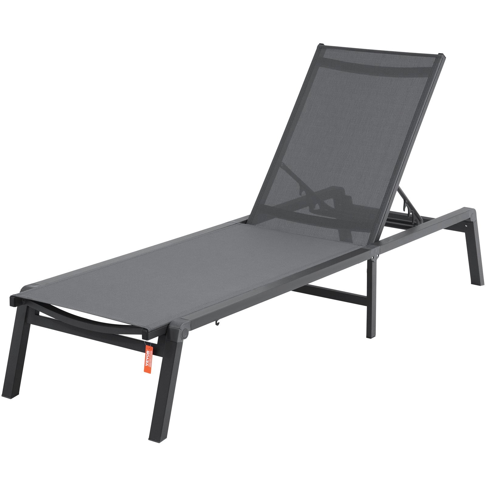 VEVOR Chaise Lounge Chair Outdoor, Aluminum Patio Lounge Chair with Adjustable 5-Position, Folding Pool Lounge Chair Recliner and Full Flat Tanning Chair for Patio, Beach, Pool, Dark Grey