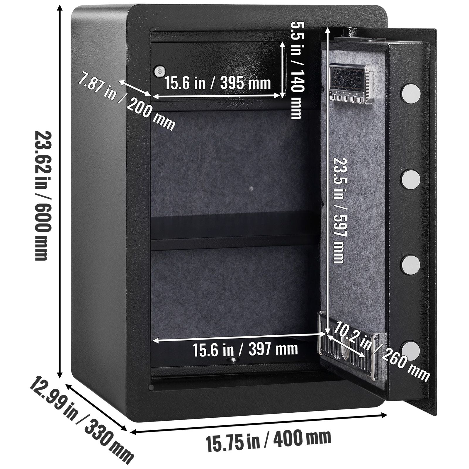 Safe 2.2 Cubic Feet Home Safe Steel for Cash Gold 15.75x13x23.6 inch Bedworld