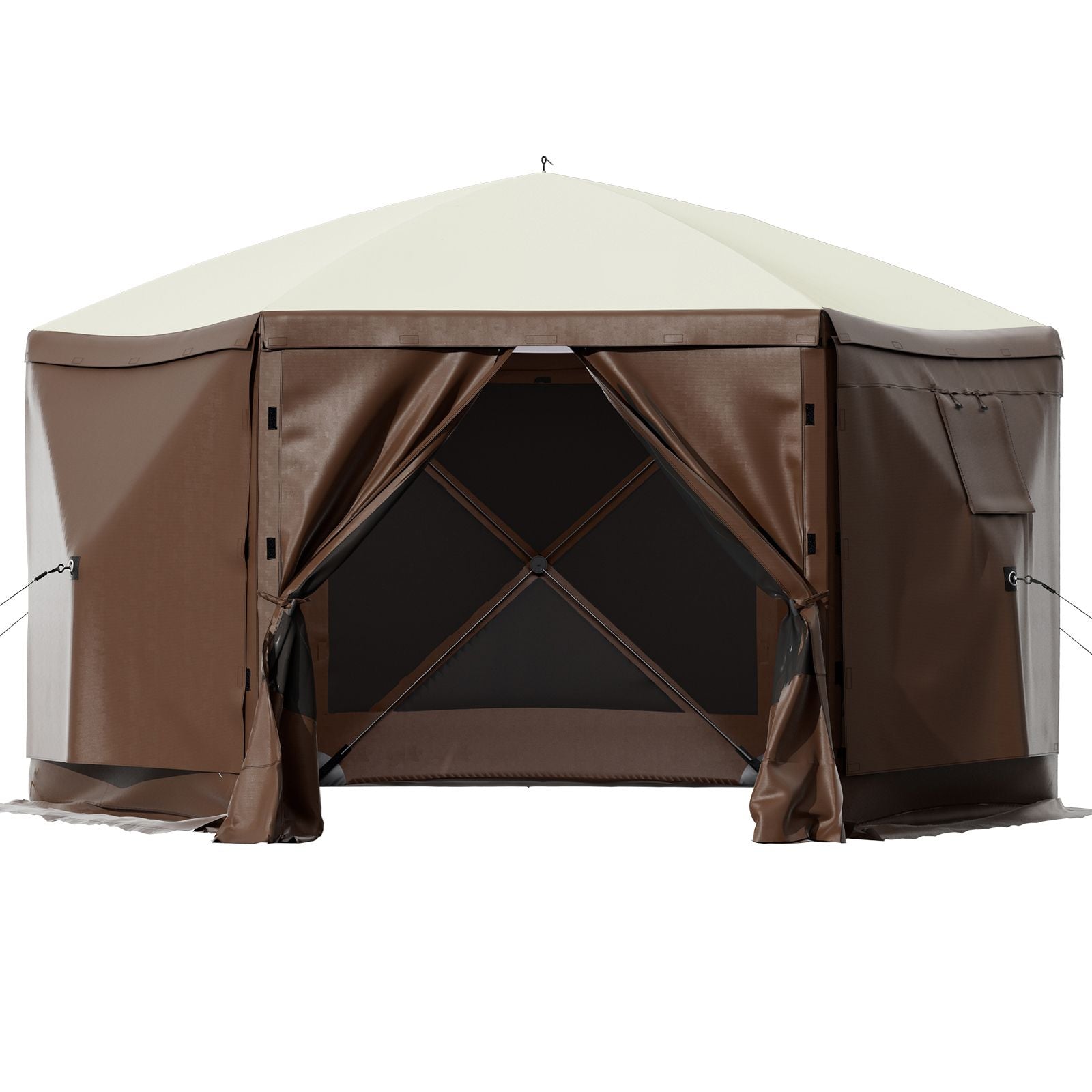 Pop-up Camping Gazebo Camping Canopy Shelter 6 Sided 10' x 10' Sun Shade Bedworld