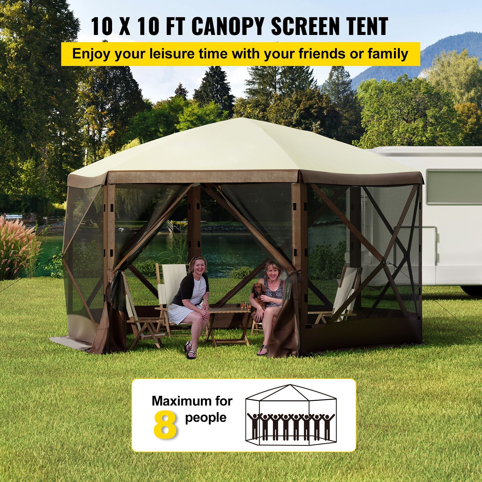Pop-up Camping Gazebo Camping Canopy Shelter 6 Sided 10' x 10' Sun Shade Bedworld