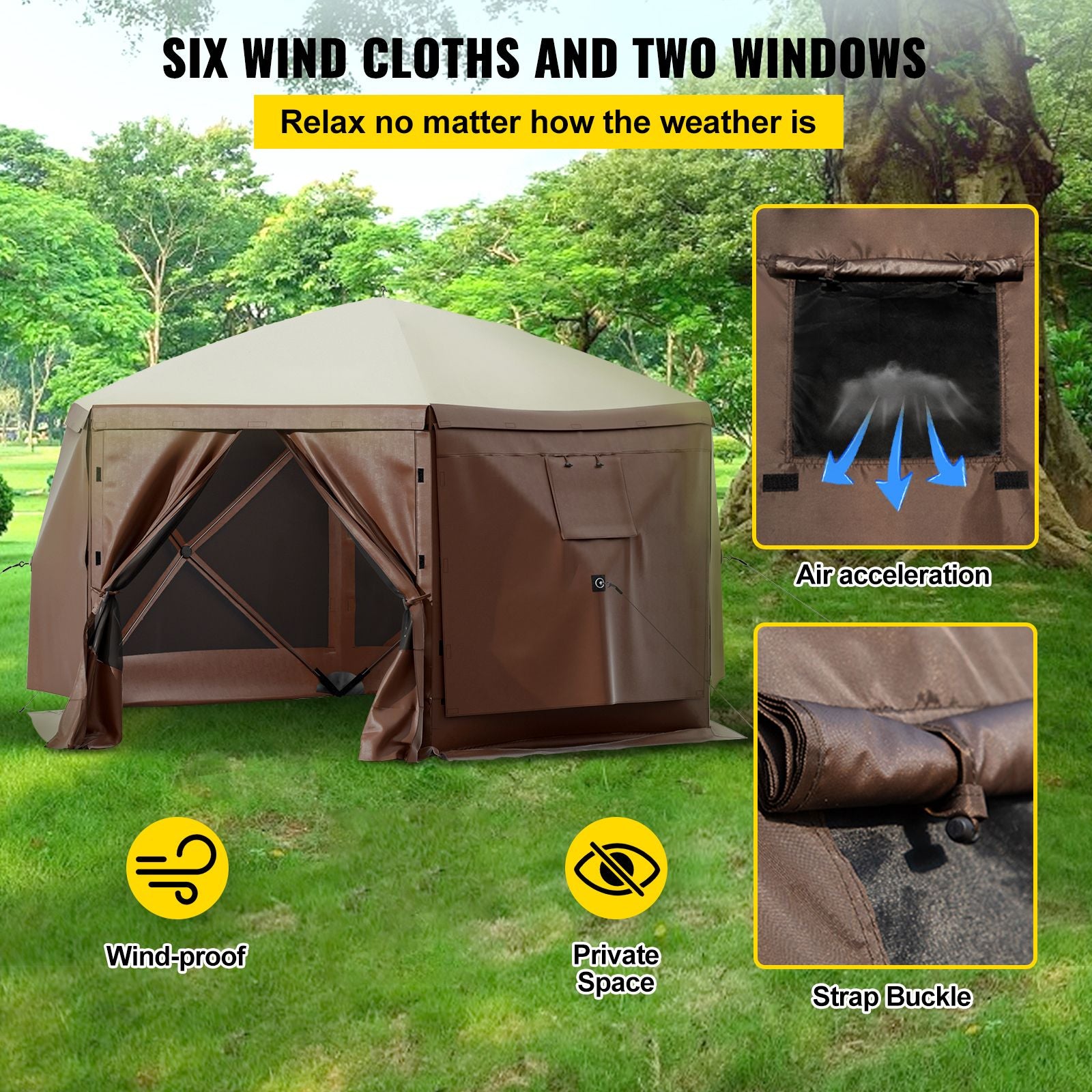 Pop-up Camping Gazebo Camping Canopy Shelter 6 Sided 10' x 10' Sun Shade Bedworld