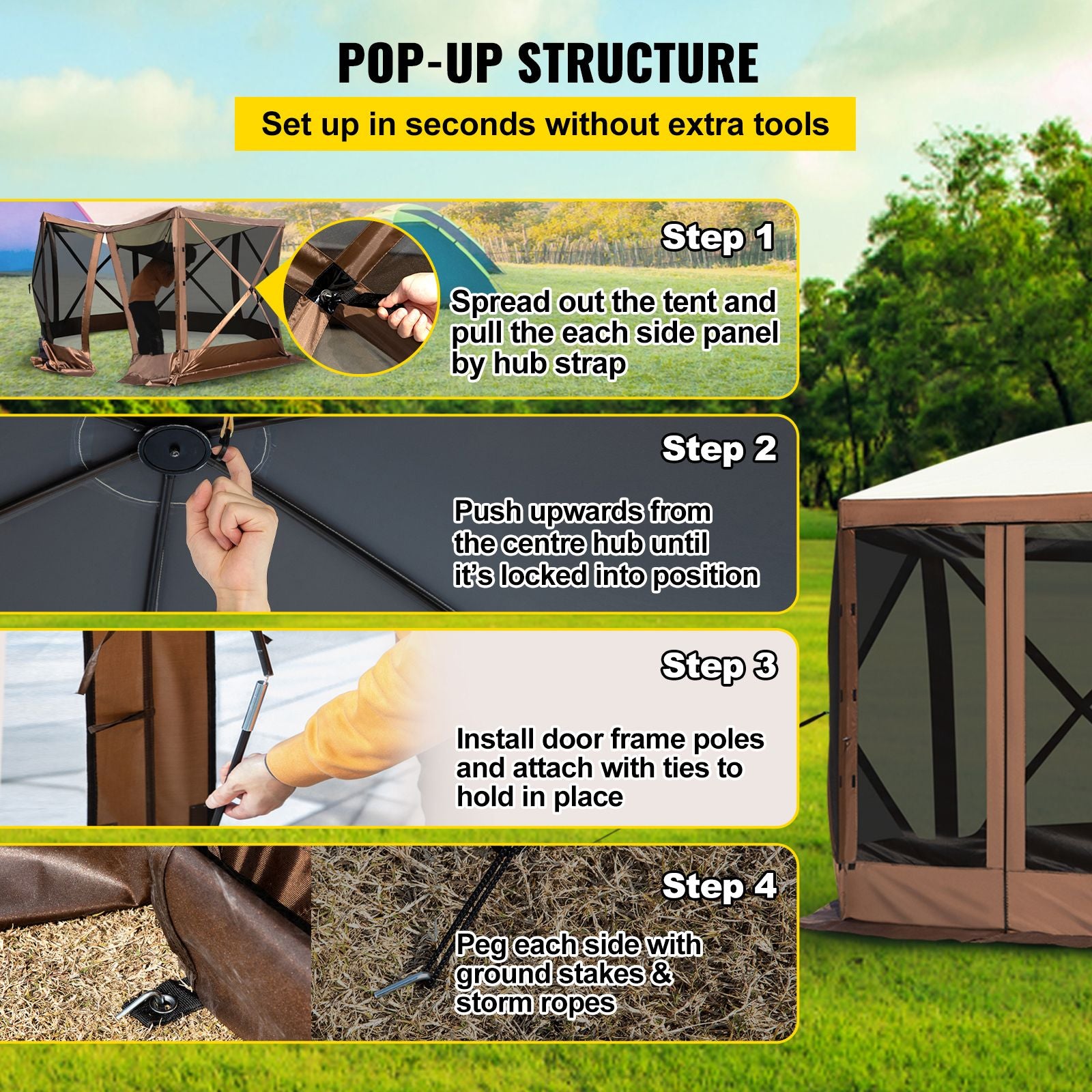 Pop-up Camping Gazebo Camping Canopy Shelter 6 Sided 10' x 10' Sun Shade Bedworld