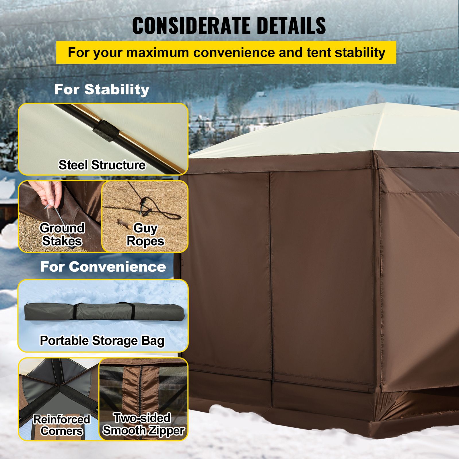 Pop-up Camping Gazebo Camping Canopy Shelter 6 Sided 10' x 10' Sun Shade Bedworld