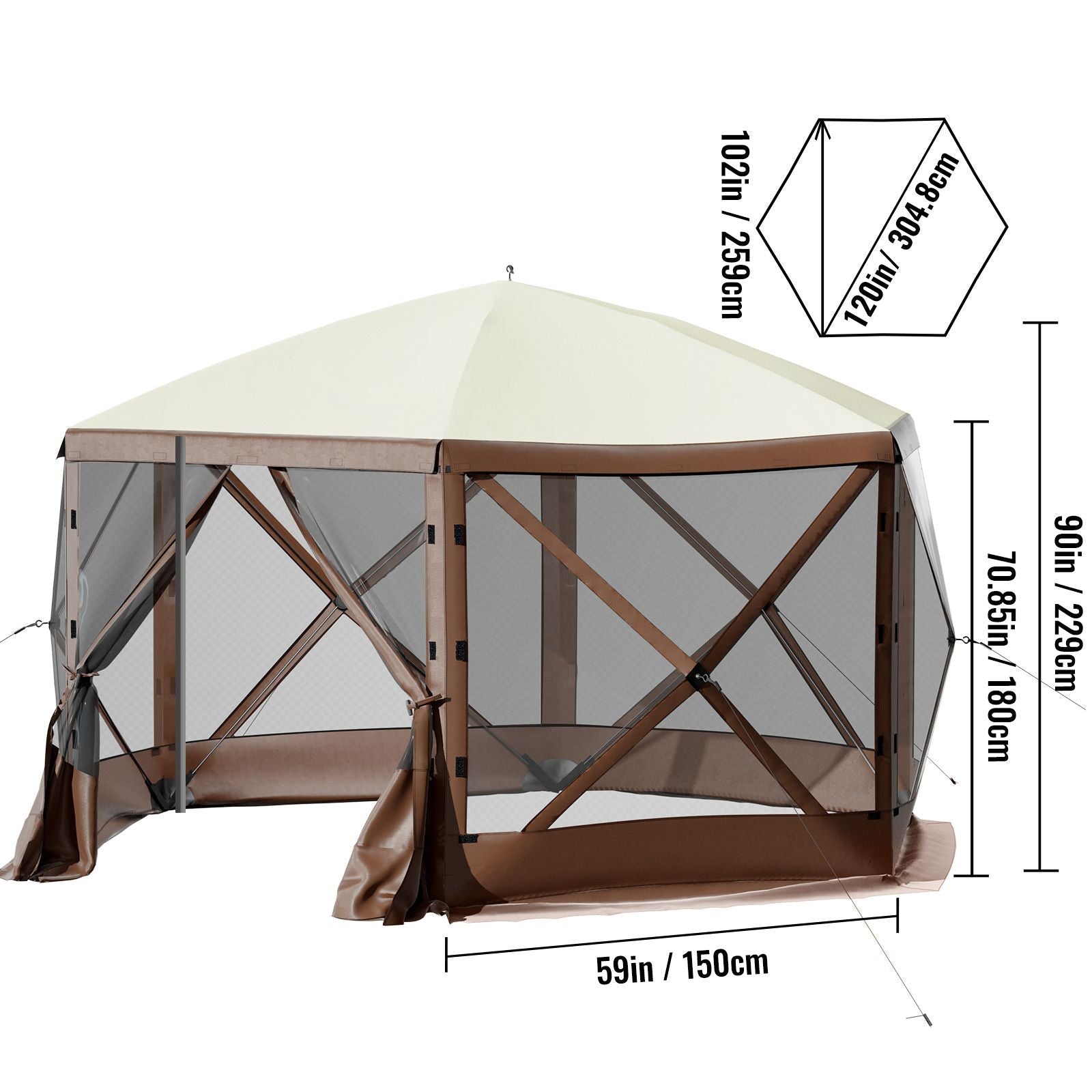Pop-up Camping Gazebo Camping Canopy Shelter 6 Sided 10' x 10' Sun Shade Bedworld