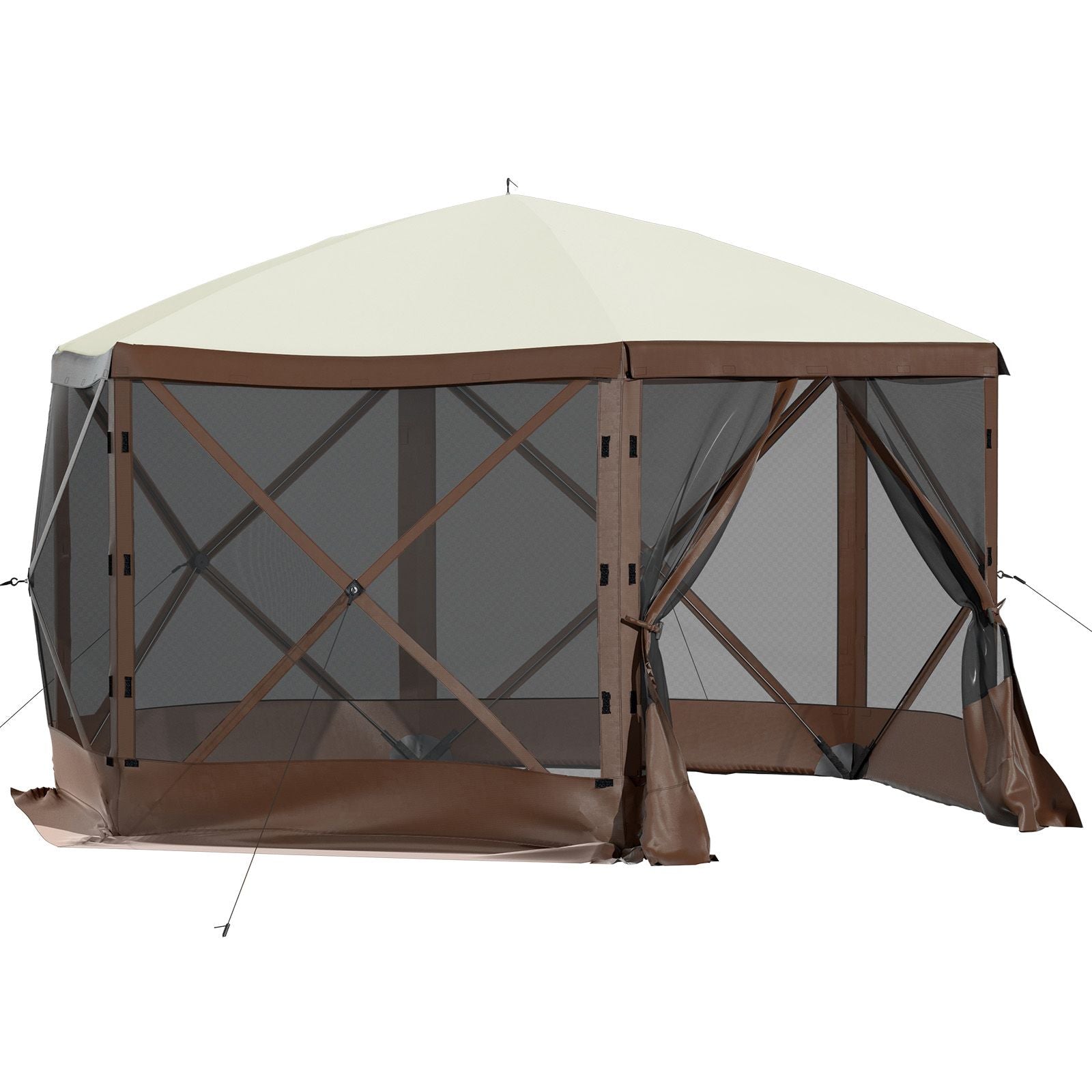 Pop-up Camping Gazebo Camping Canopy Shelter 6 Sided 10' x 10' Sun Shade Bedworld
