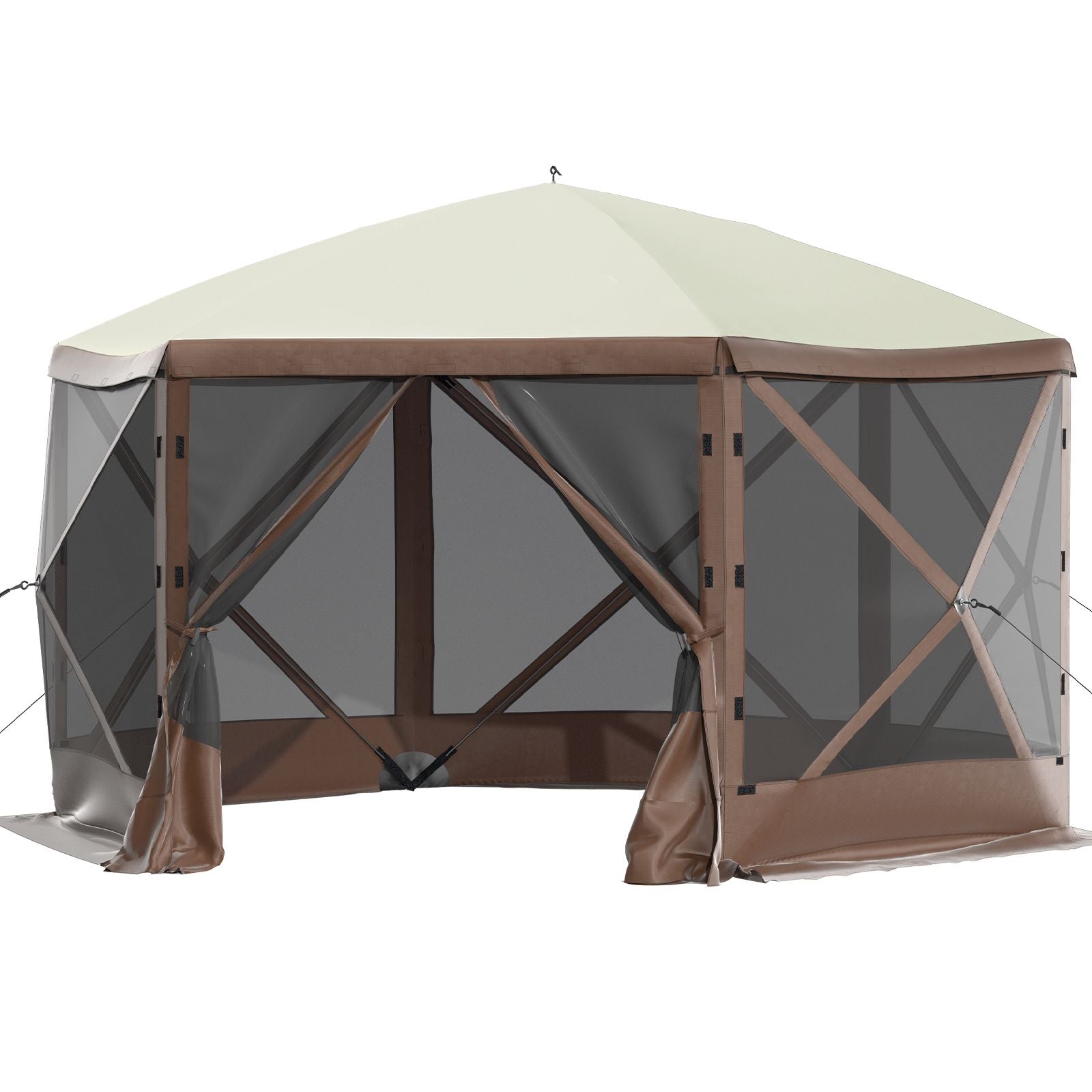Pop-up Camping Gazebo Camping Canopy Shelter 6 Sided 10' x 10' Sun Shade Bedworld