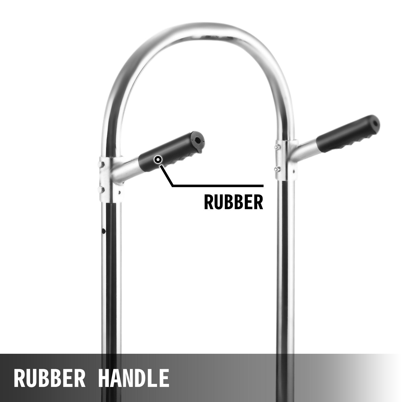 Aluminum hand truck frame with curved handle and black rubber grips