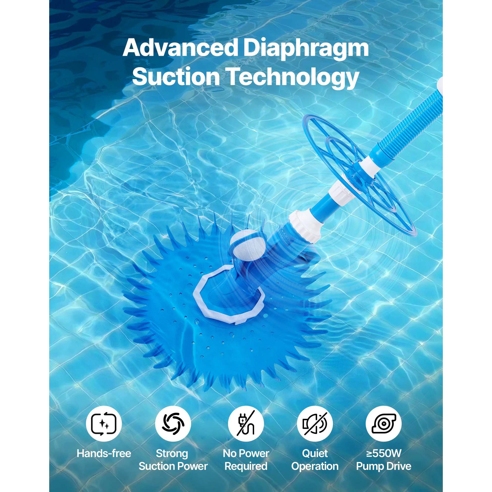 Suction Pool Cleaner, Automatic Pool Vacuum Cleaner, Suction Side Automatic Pool Cleaner, Suction Vacuum Pool Sweeper with 12 Hoses, for In-ground and Above-ground Pool Up to 609.6 x 1066.8 cm Bedworld
