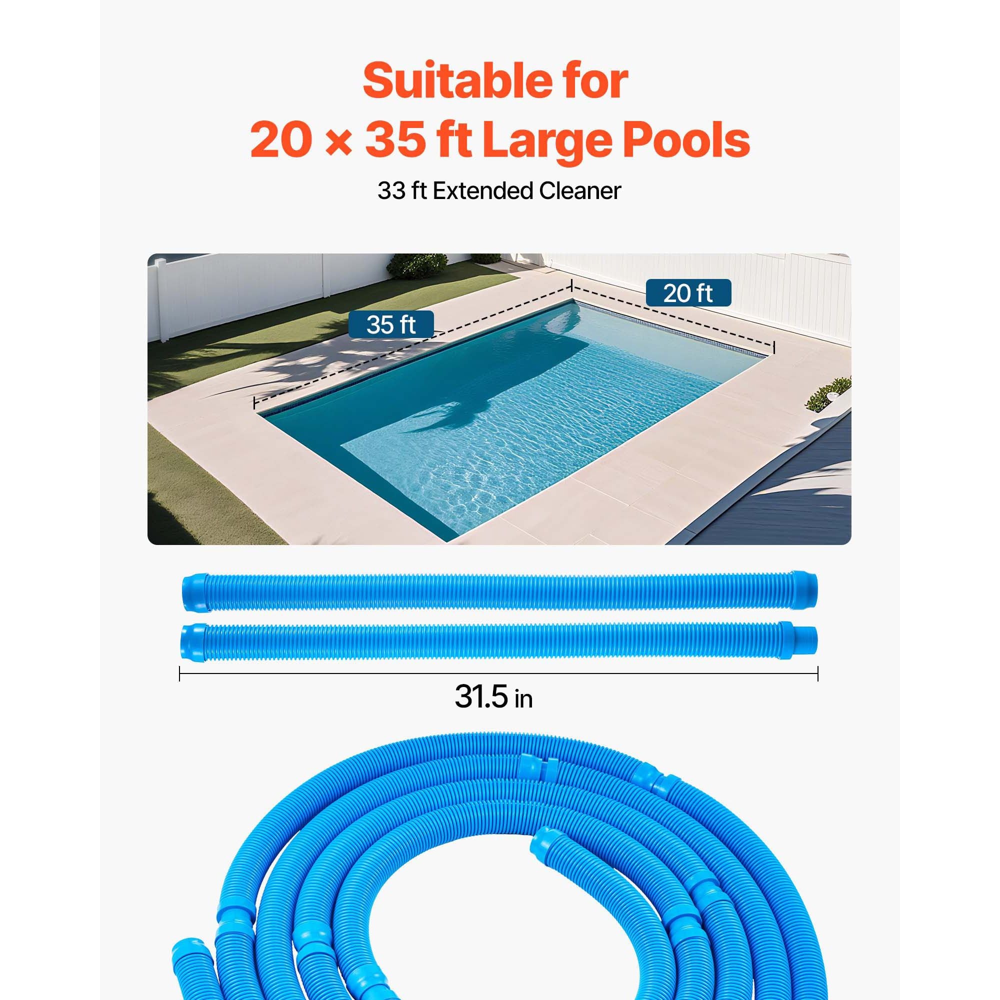 Suction Pool Cleaner, Automatic Pool Vacuum Cleaner, Suction Side Automatic Pool Cleaner, Suction Vacuum Pool Sweeper with 12 Hoses, for In-ground and Above-ground Pool Up to 609.6 x 1066.8 cm Bedworld