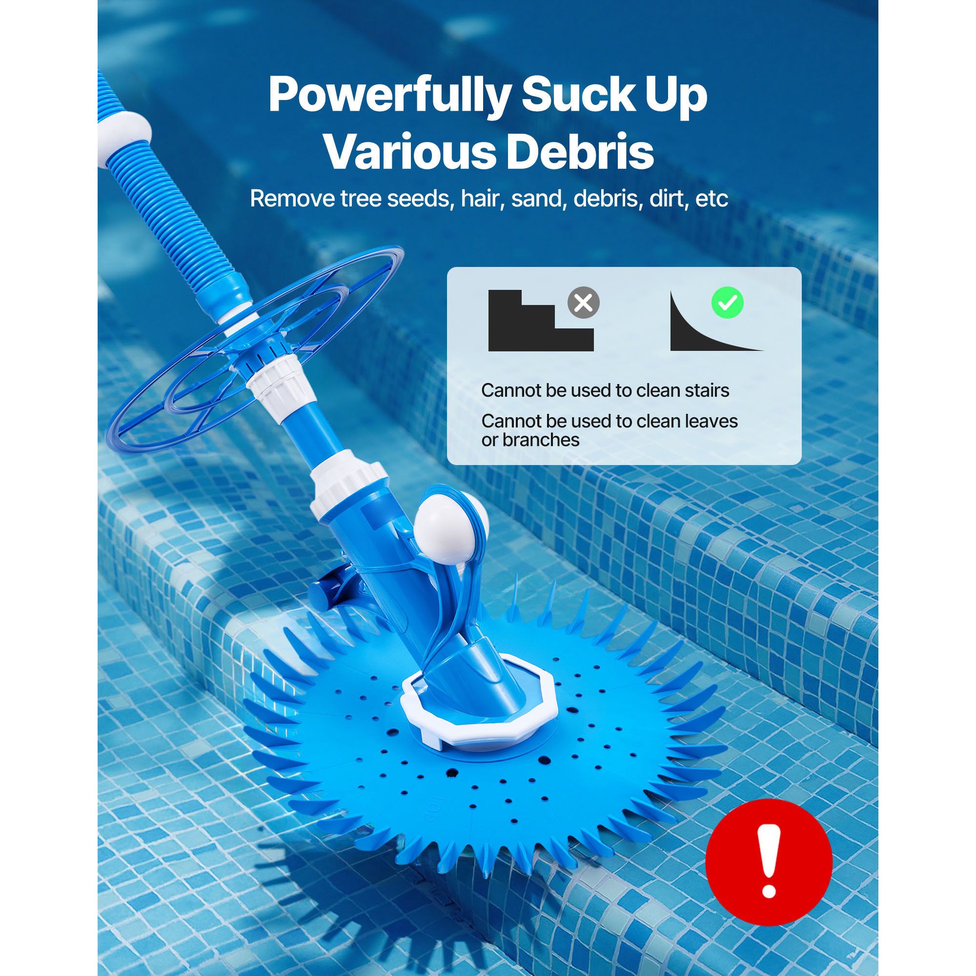 Suction Pool Cleaner, Automatic Pool Vacuum Cleaner, Suction Side Automatic Pool Cleaner, Suction Vacuum Pool Sweeper with 12 Hoses, for In-ground and Above-ground Pool Up to 609.6 x 1066.8 cm Bedworld