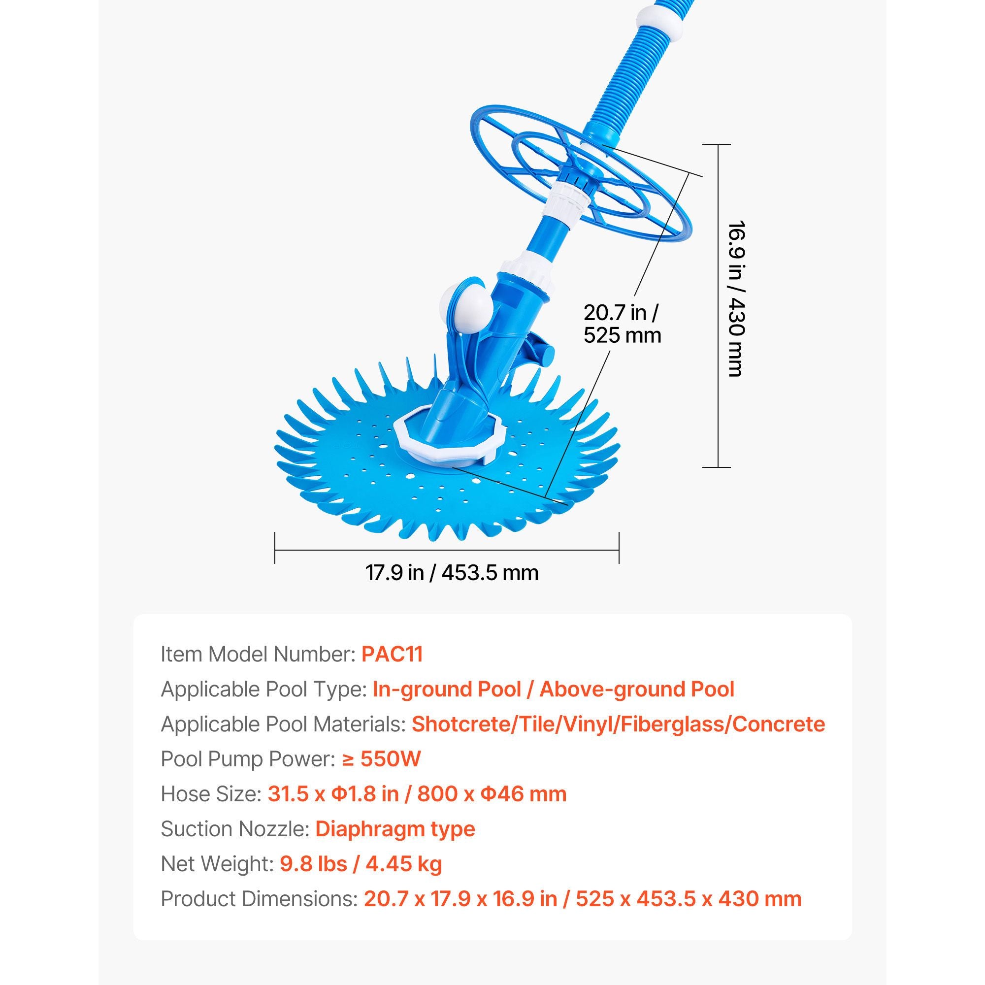 Suction Pool Cleaner, Automatic Pool Vacuum Cleaner, Suction Side Automatic Pool Cleaner, Suction Vacuum Pool Sweeper with 12 Hoses, for In-ground and Above-ground Pool Up to 609.6 x 1066.8 cm Bedworld