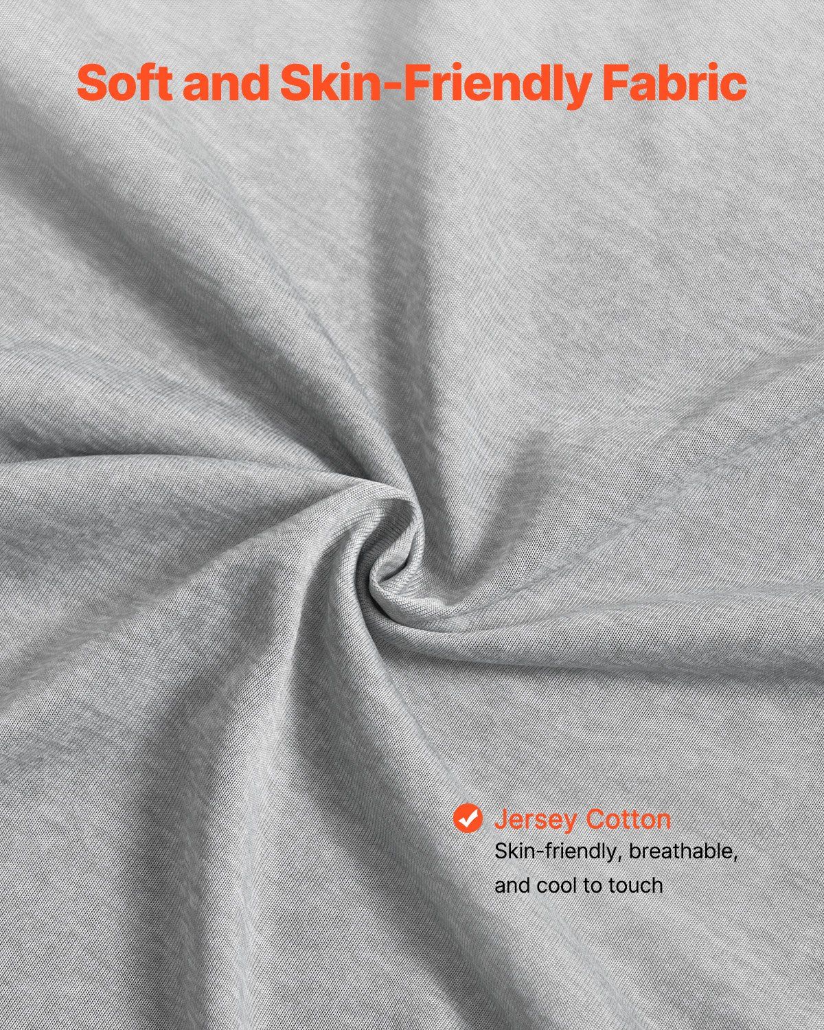 Gray jersey cotton pillow cover fabric close-up, soft breathable texture