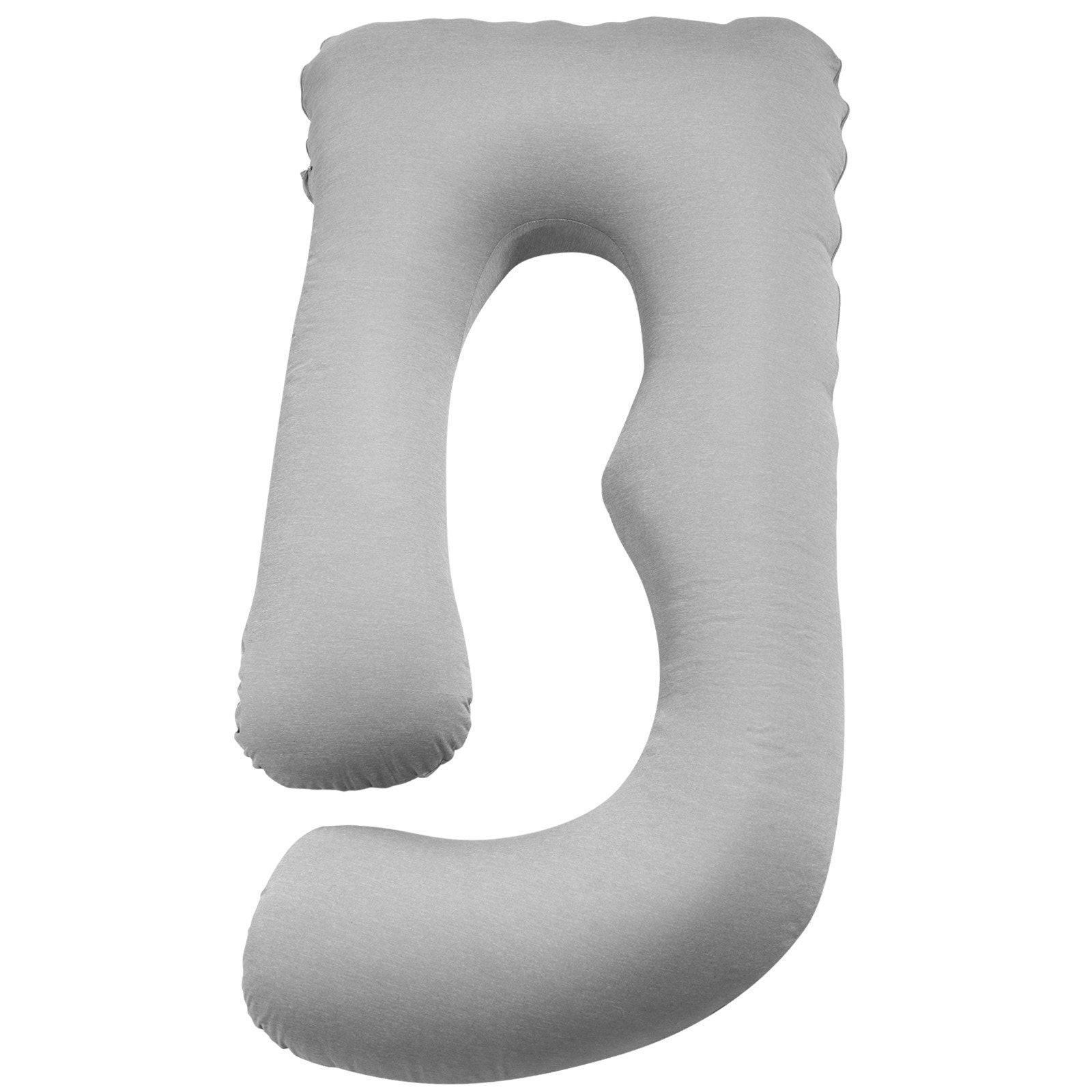 Gray G-shaped maternity pregnancy pillow with large U cutout for belly support