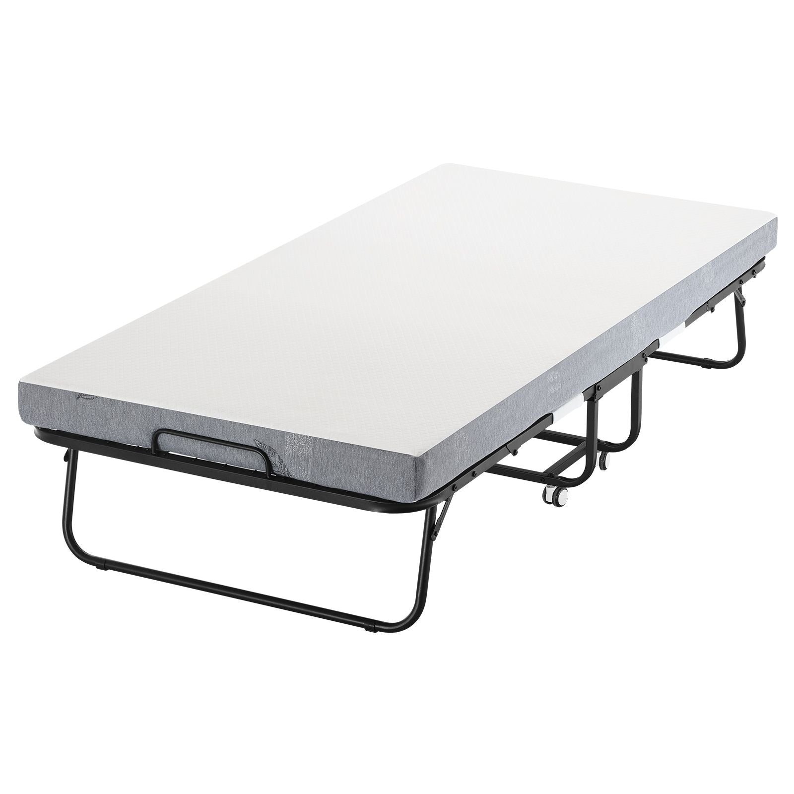 Rollaway Bed, 96.5 cm x 190 cm Folding Bed with 10 cm Mattress, Twin Size Foldable Bed with Sturdy Metal Frame & Memory Foam Mattress, Portable Roll Away Bed with Mattress, for Adults, Guest Bedworld