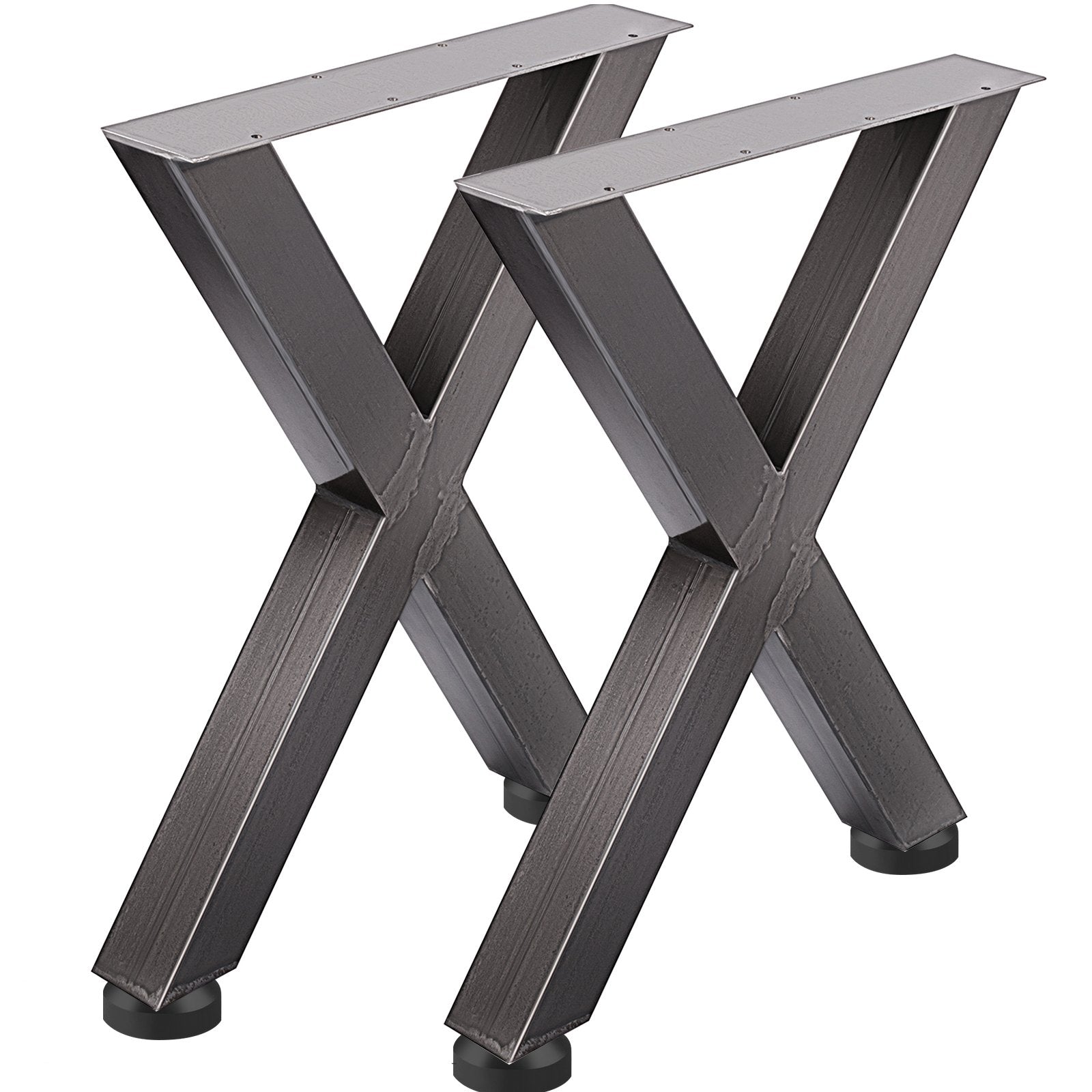 VEVOR Set of 2 Steel Table Legs, 28'Height 24'Wide Dining Table Legs, Heavy Duty 3.1" Square Box Section X Frame Table Legs, 28x24x3.1 Inch Original Color Industrial Country Style Metal Dining Legs