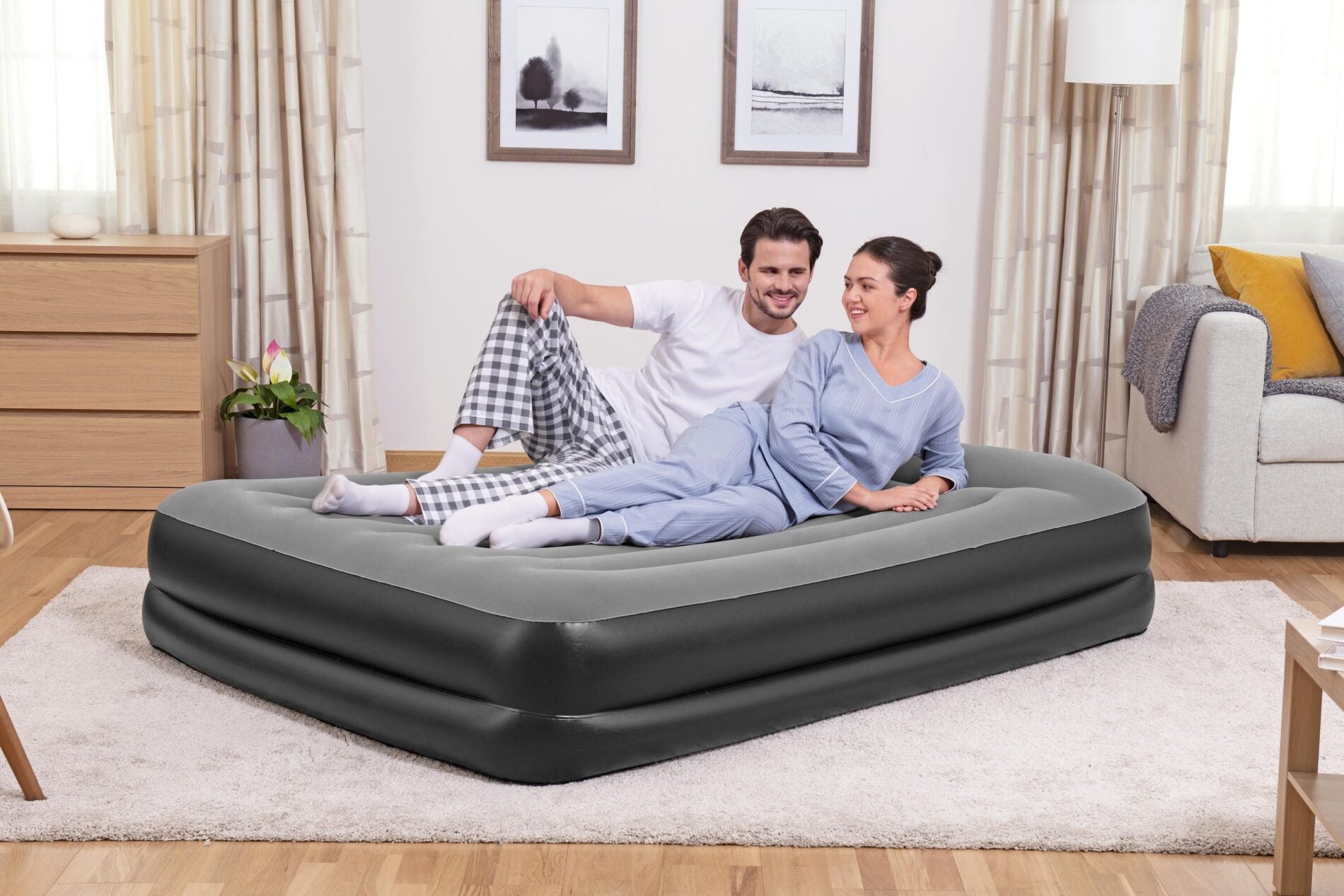 Bestway 2.03m x 1.52m x 46cm Tritech Air Mattress Queen Built-in AC pump