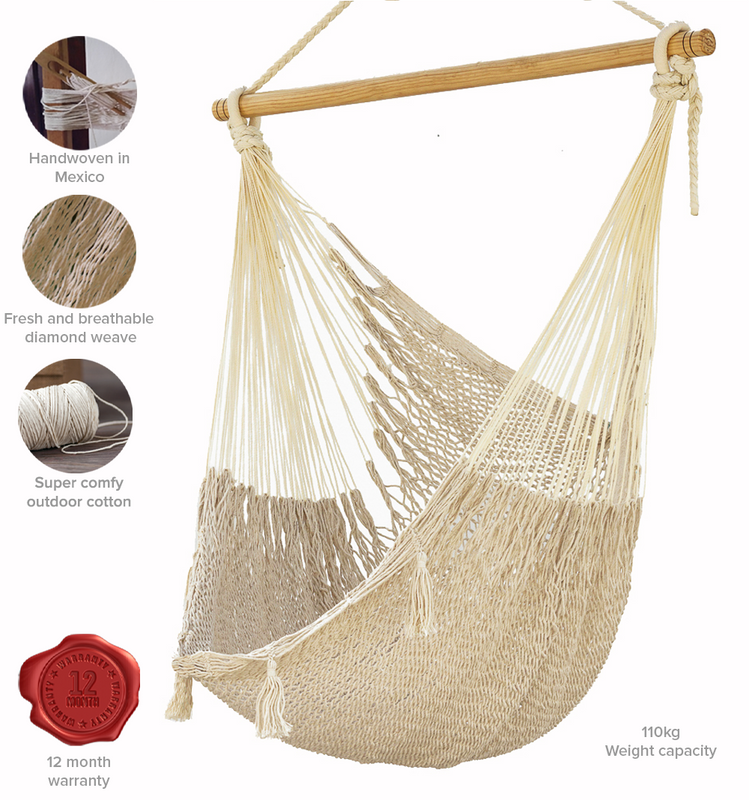 Mayan Legacy Extra Large Outdoor Cotton Mexican Hammock Chair