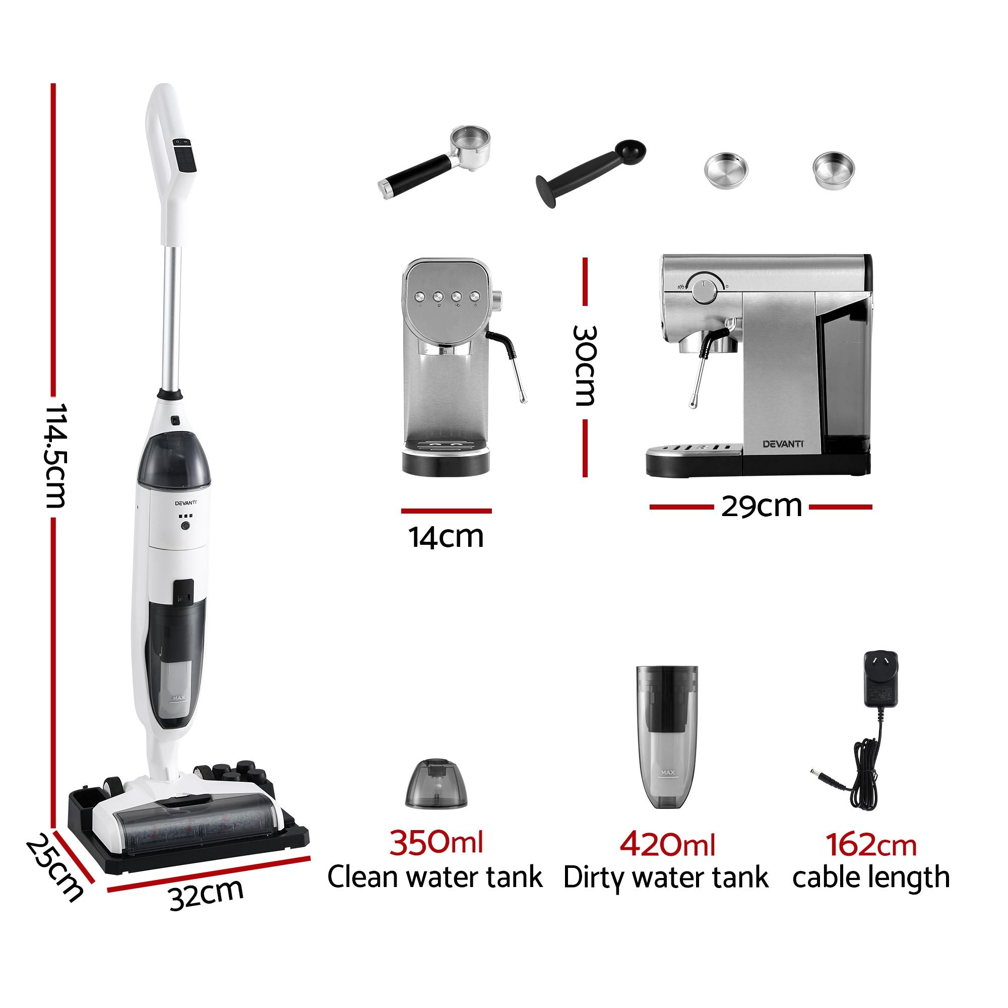Devanti Cordless Wet Dry Vacuum Mop plus Coffee Maker Machine Espresso Bedworld