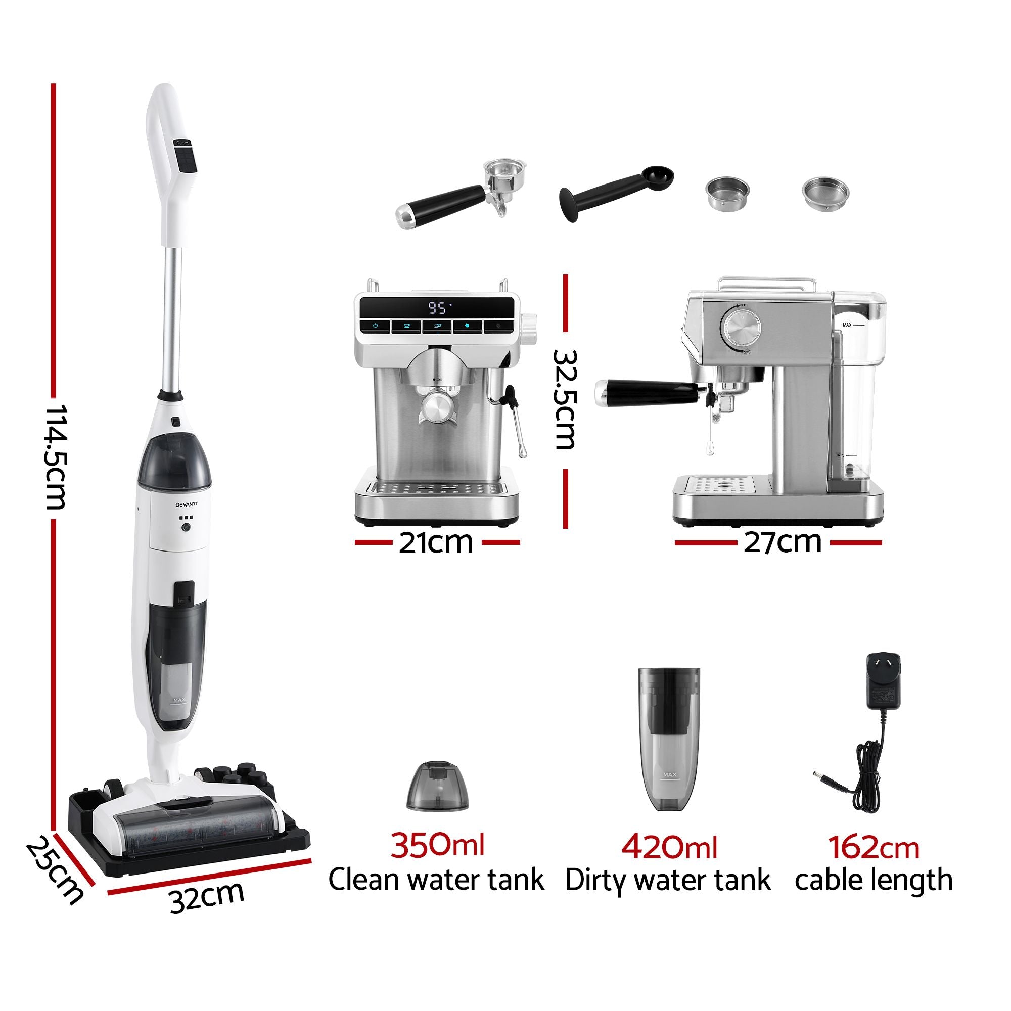 Devanti Cordless Wet Dry Vacuum Mop plus Coffee Maker Machine Espresso Bedworld
