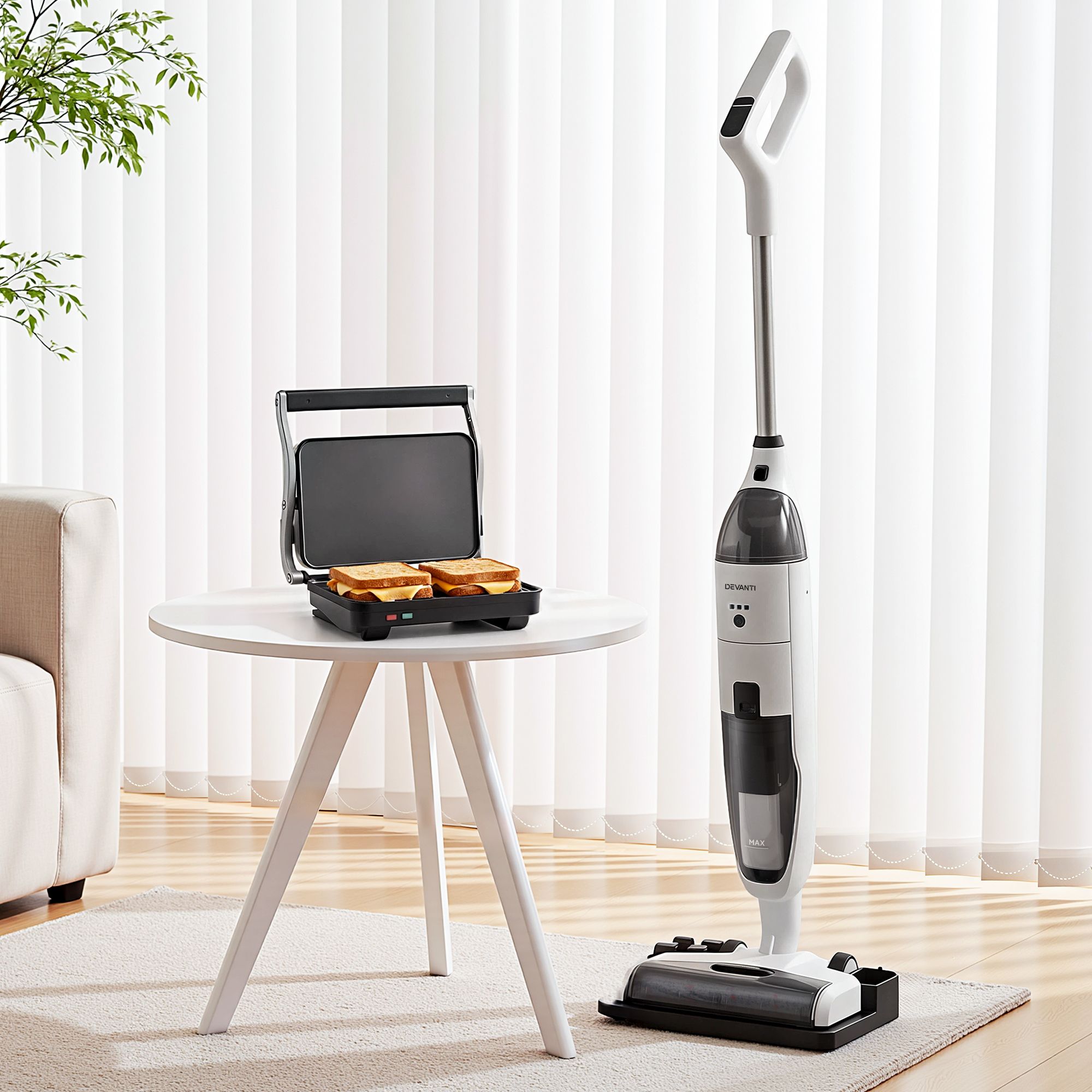 Devanti Cordless Wet Dry Vacuum Mop plus Sandwich Maker Panini Press Bedworld