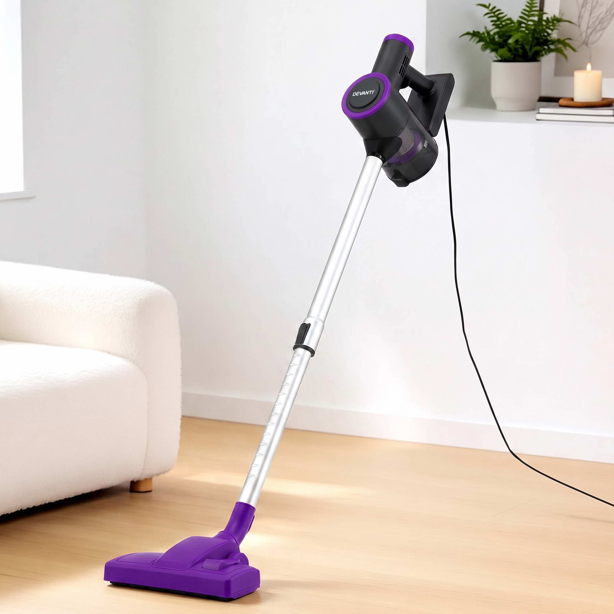 Devanti 3-in-1 Corded Stick Vacuum Cleaner, 16000Pa Strong Suction, Purple Bedworld