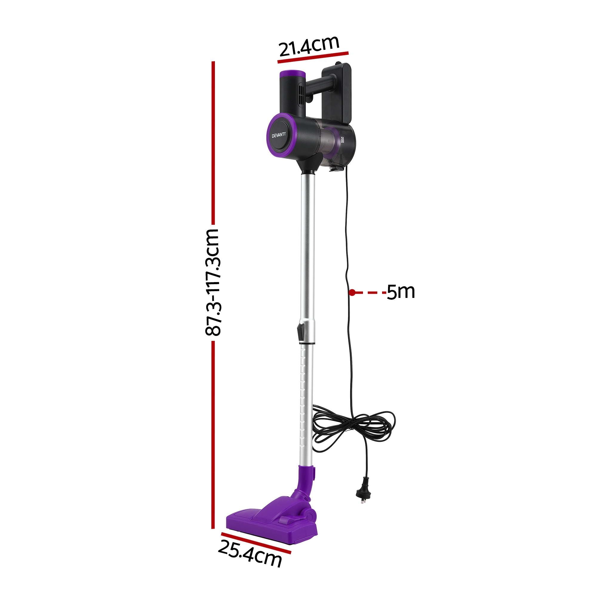 Devanti 3-in-1 Corded Stick Vacuum Cleaner, 16000Pa Strong Suction, Purple Bedworld