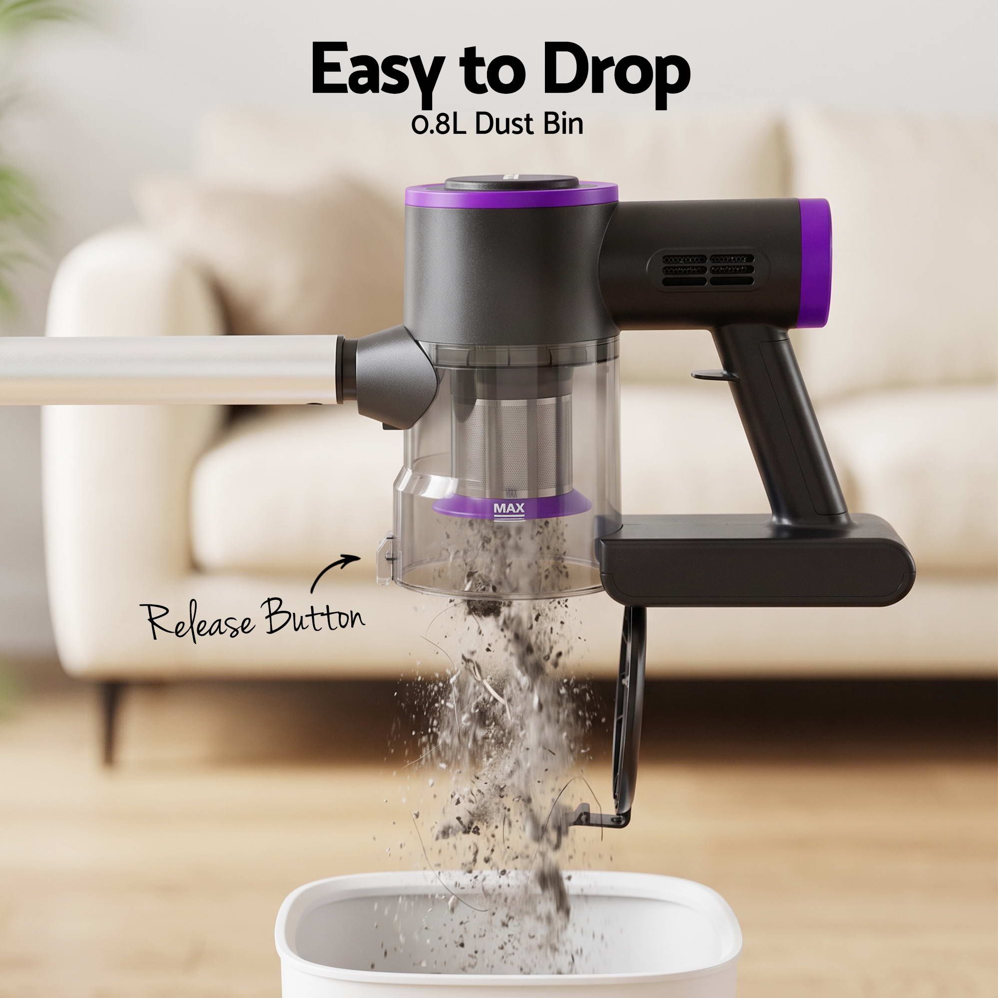 Devanti 3-in-1 Corded Stick Vacuum Cleaner, 16000Pa Strong Suction, Purple Bedworld