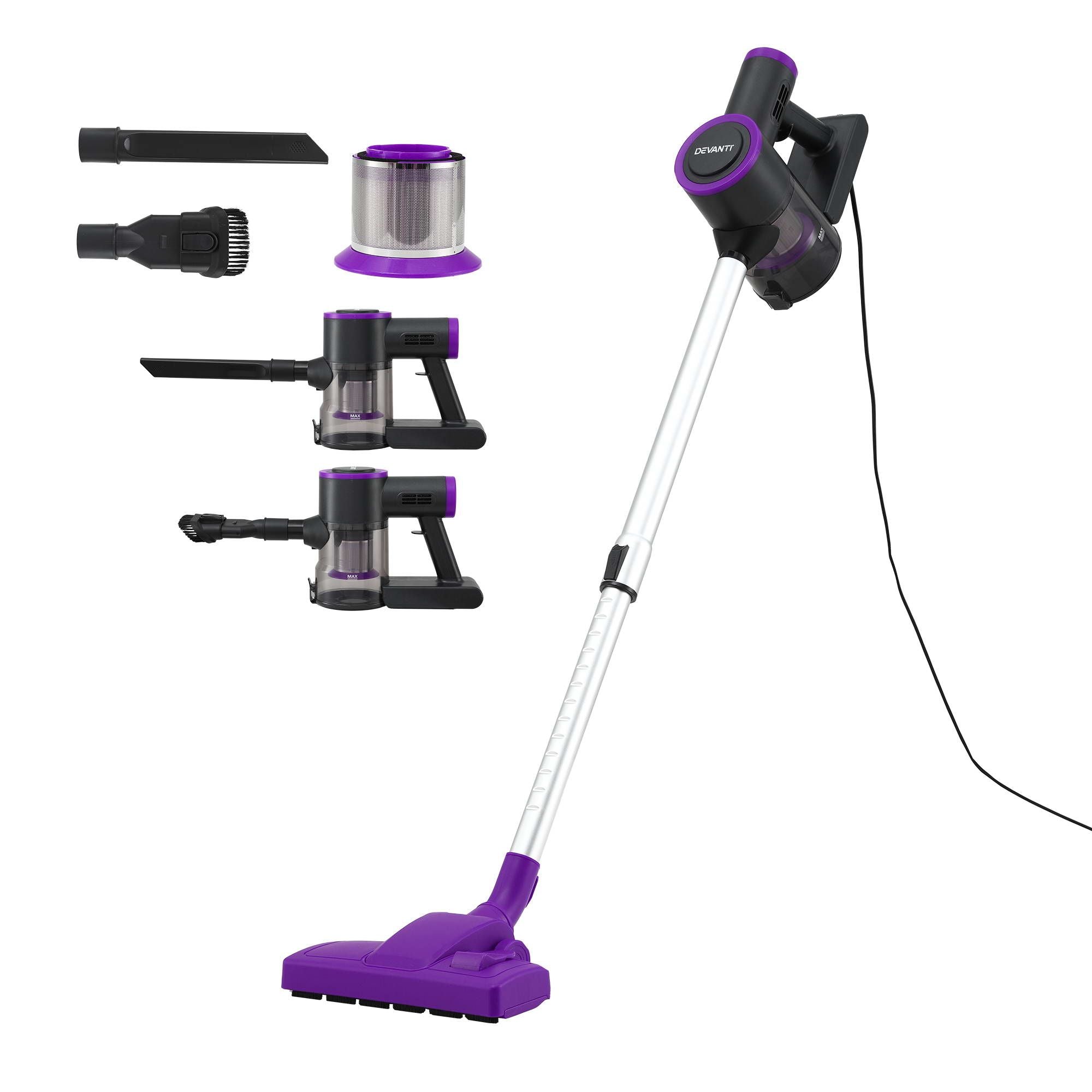 Devanti 3-in-1 Corded Stick Vacuum Cleaner, 16000Pa Strong Suction, Purple Bedworld