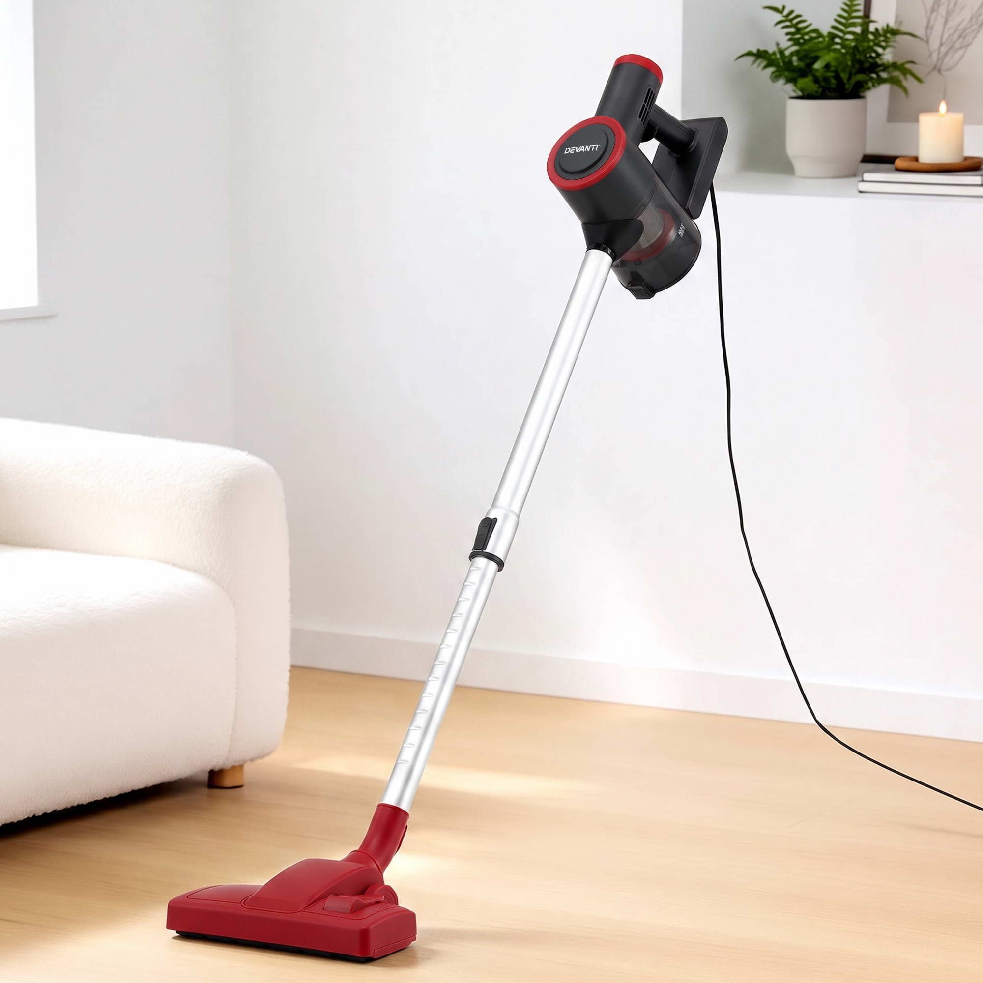 Devanti 3-in-1 Corded Stick Vacuum Cleaner, 16000Pa Strong Suction, Red Bedworld