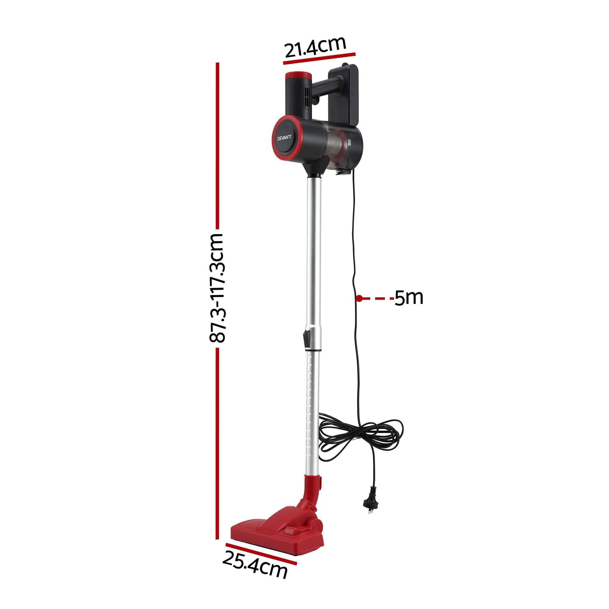 Devanti 3-in-1 Corded Stick Vacuum Cleaner, 16000Pa Strong Suction, Red Bedworld