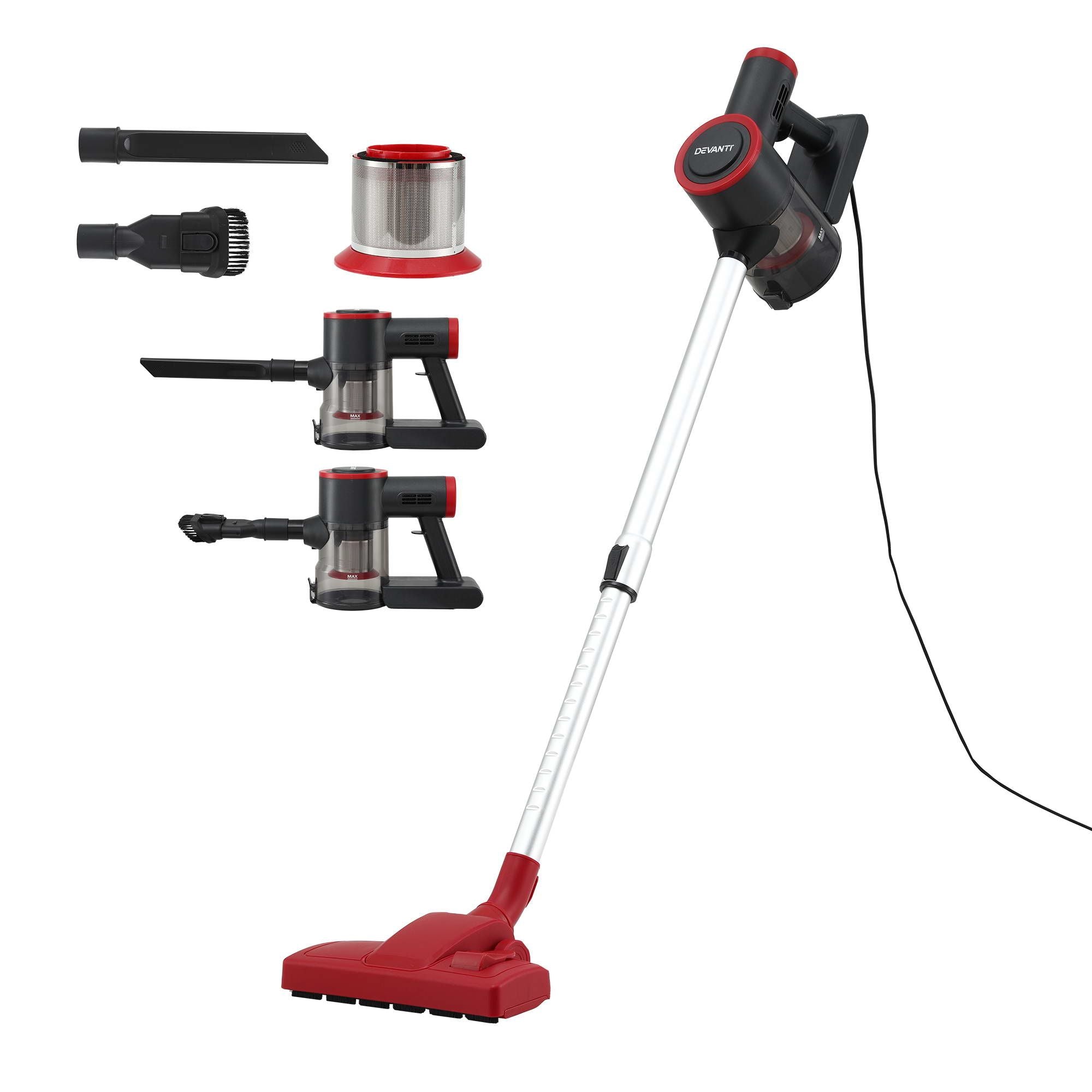 Devanti 3-in-1 Corded Stick Vacuum Cleaner, 16000Pa Strong Suction, Red Bedworld