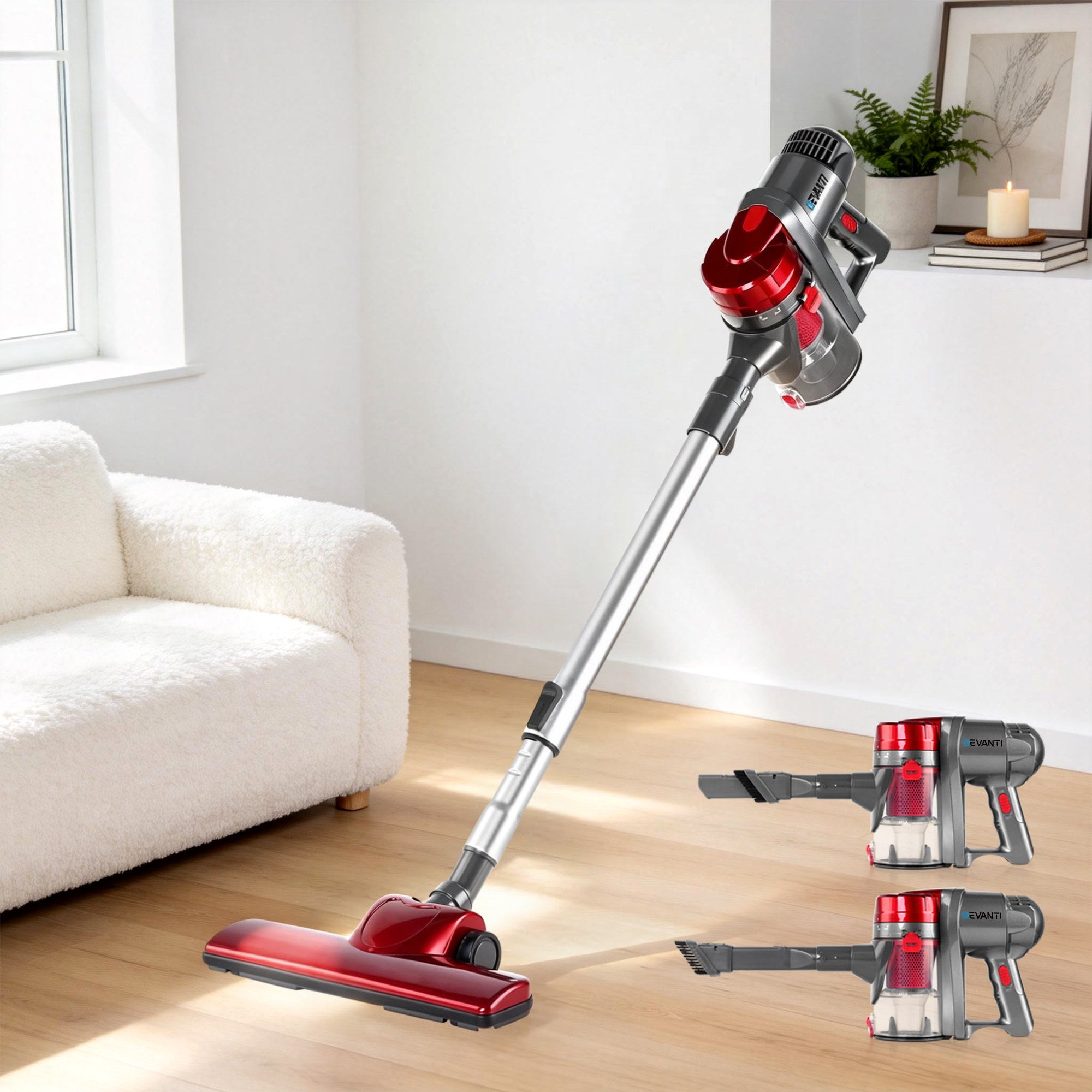 Devanti Stick Vacuum Cleaner Handheld Corded 450W Red
