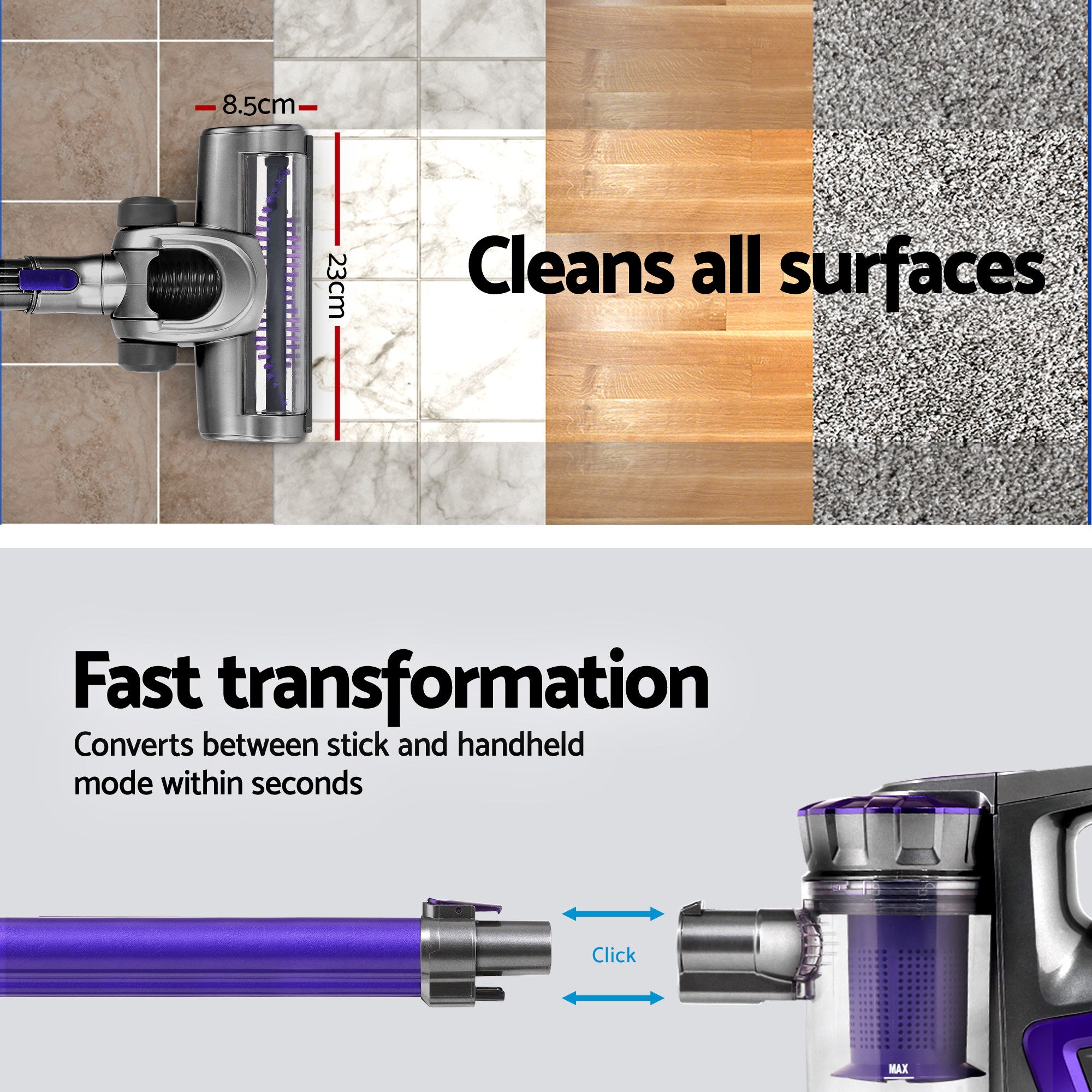 Devanti Stick Vacuum Cleaner Bagless Cordless 150W Purple