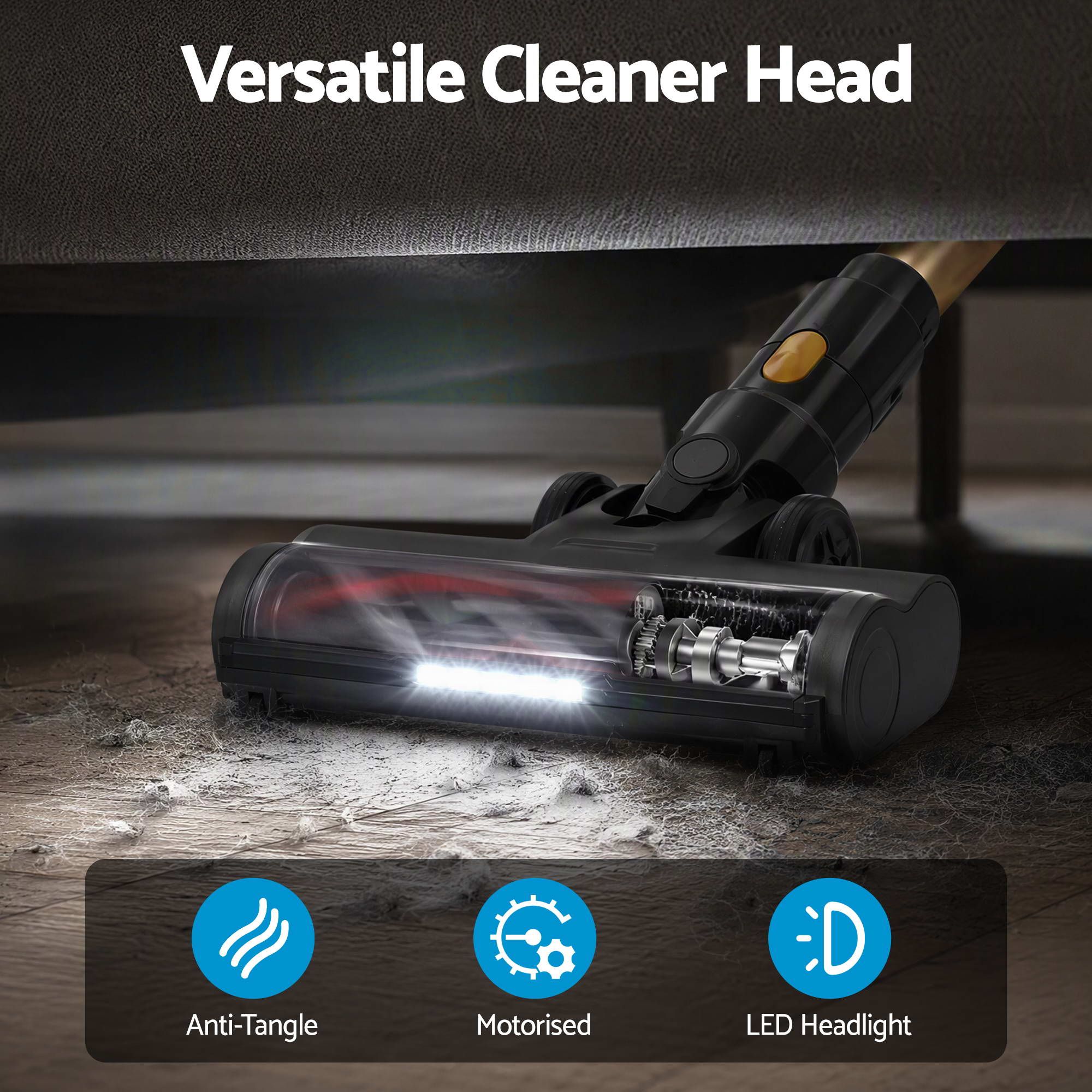 DEVANTI 30000Pa Cordless Stick Vacuum Cleaner 4-in-1 Handheld Vac, Gold Bedworld