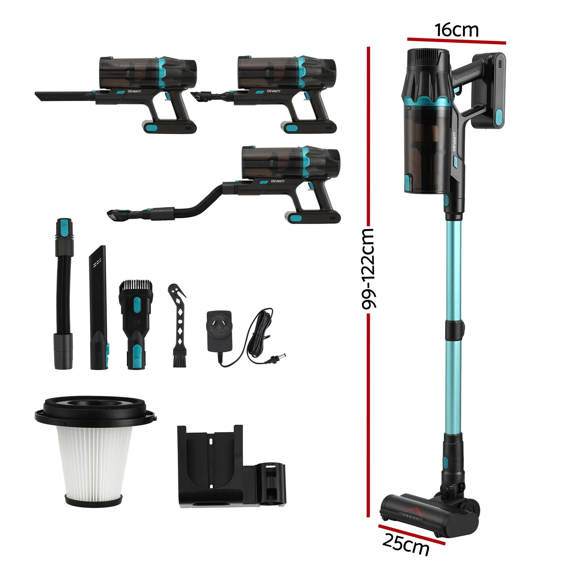 DEVANTI 30000Pa Cordless Stick Vacuum Cleaner 4-in-1 Handheld Vac, Green Bedworld