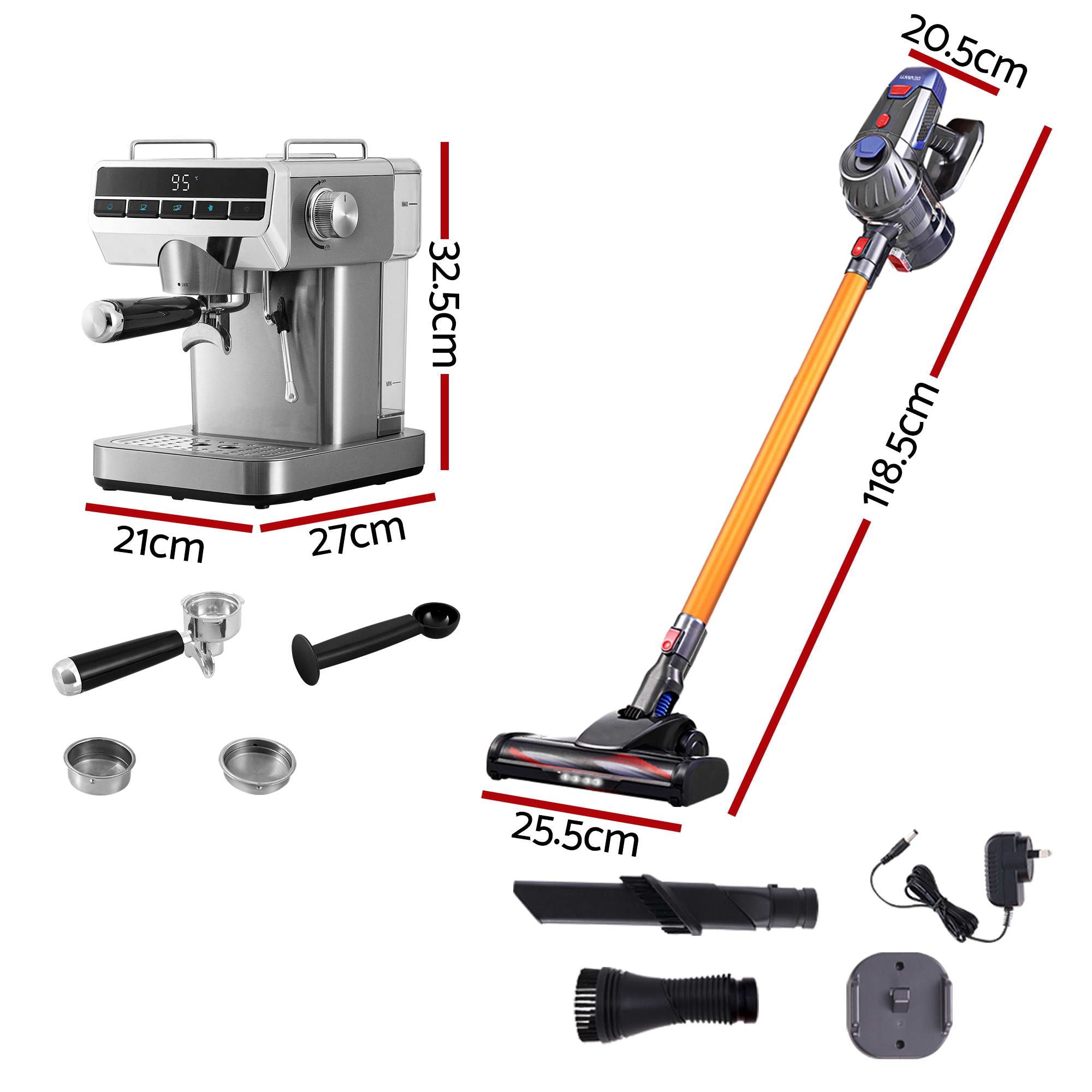 Devanti K7 Cordless Stick Vacuum Cleaner plus Coffee Maker Machine Espresso Bedworld