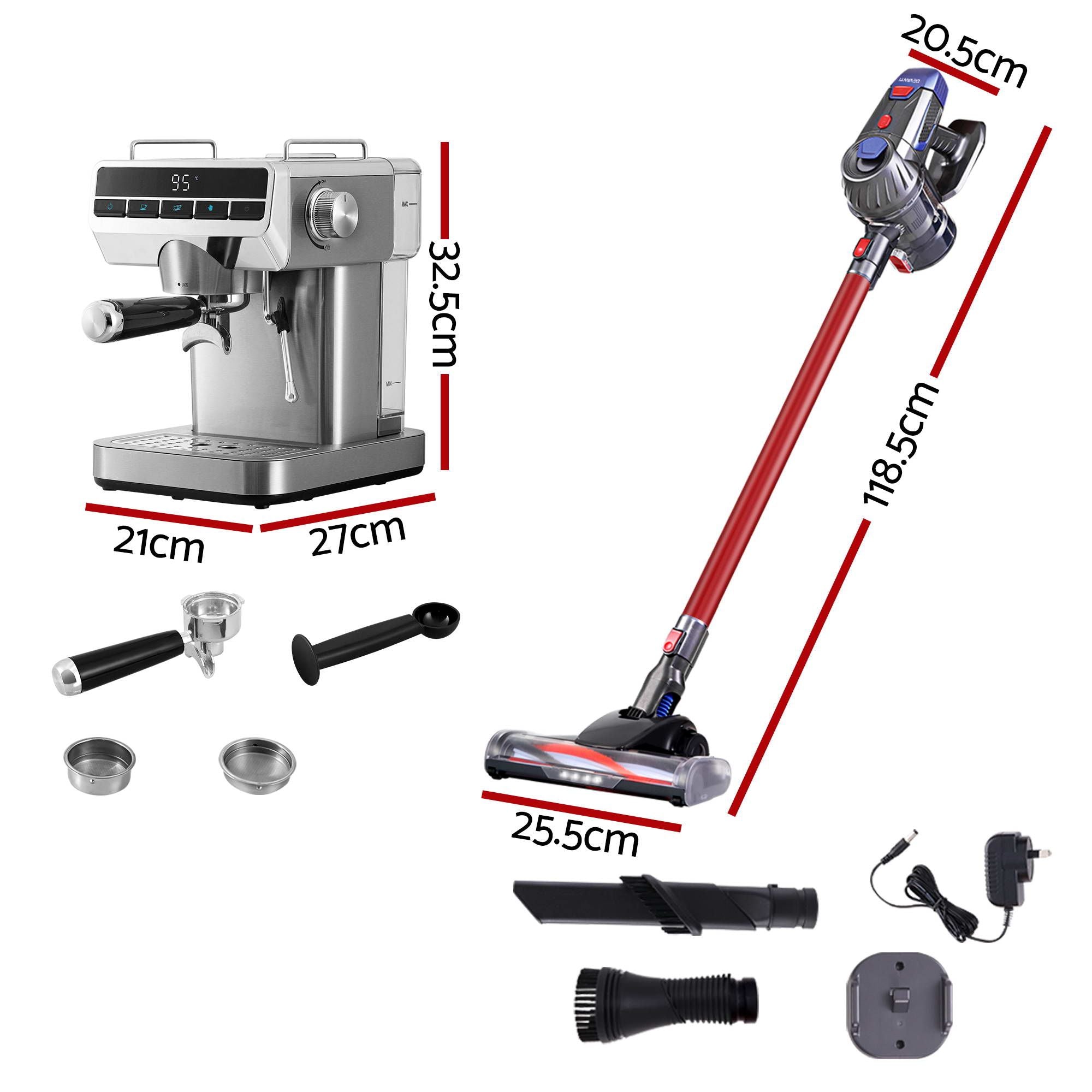 Devanti K7 Cordless Stick Vacuum Cleaner plus Coffee Maker Machine Espresso Bedworld