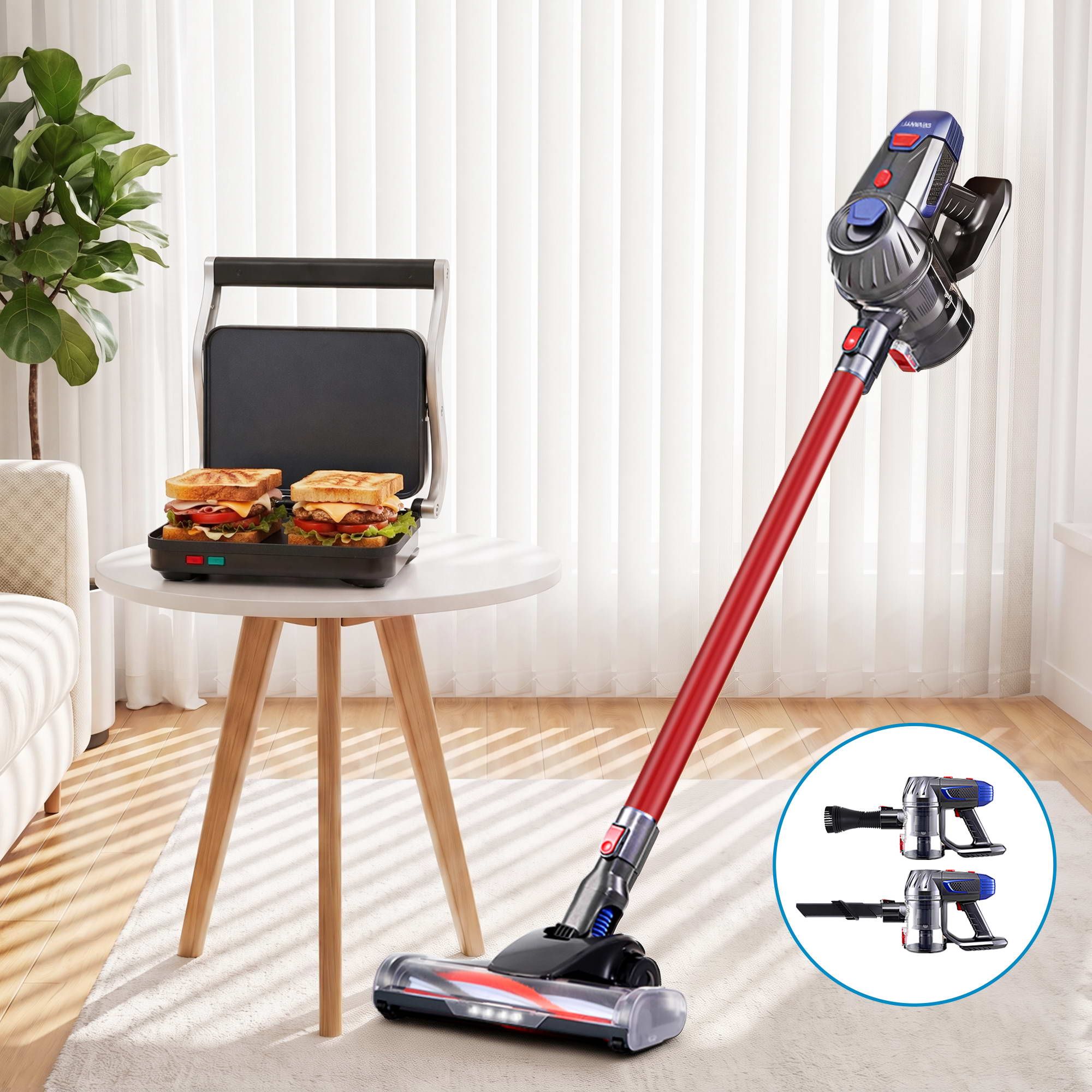 Devanti K7 Cordless Stick Vacuum Cleaner plus Sandwich Maker Panini Press Bedworld