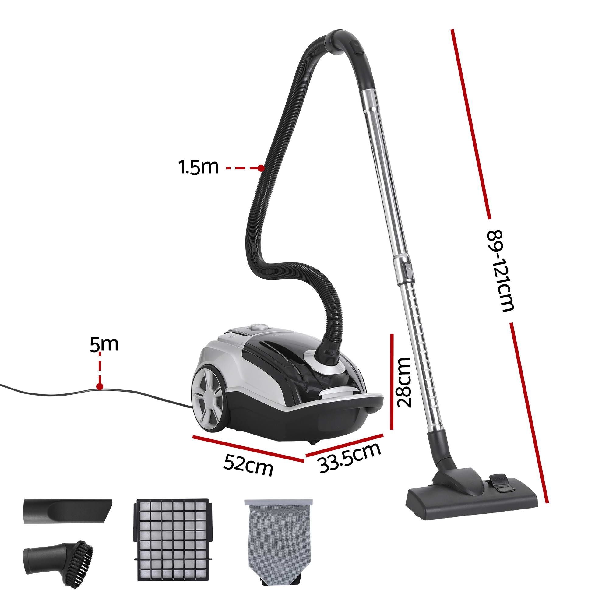 DEVANTI Bagged Vacuum Cleaner Powerful Suction for Carpet Wood Tile Floor Bedworld
